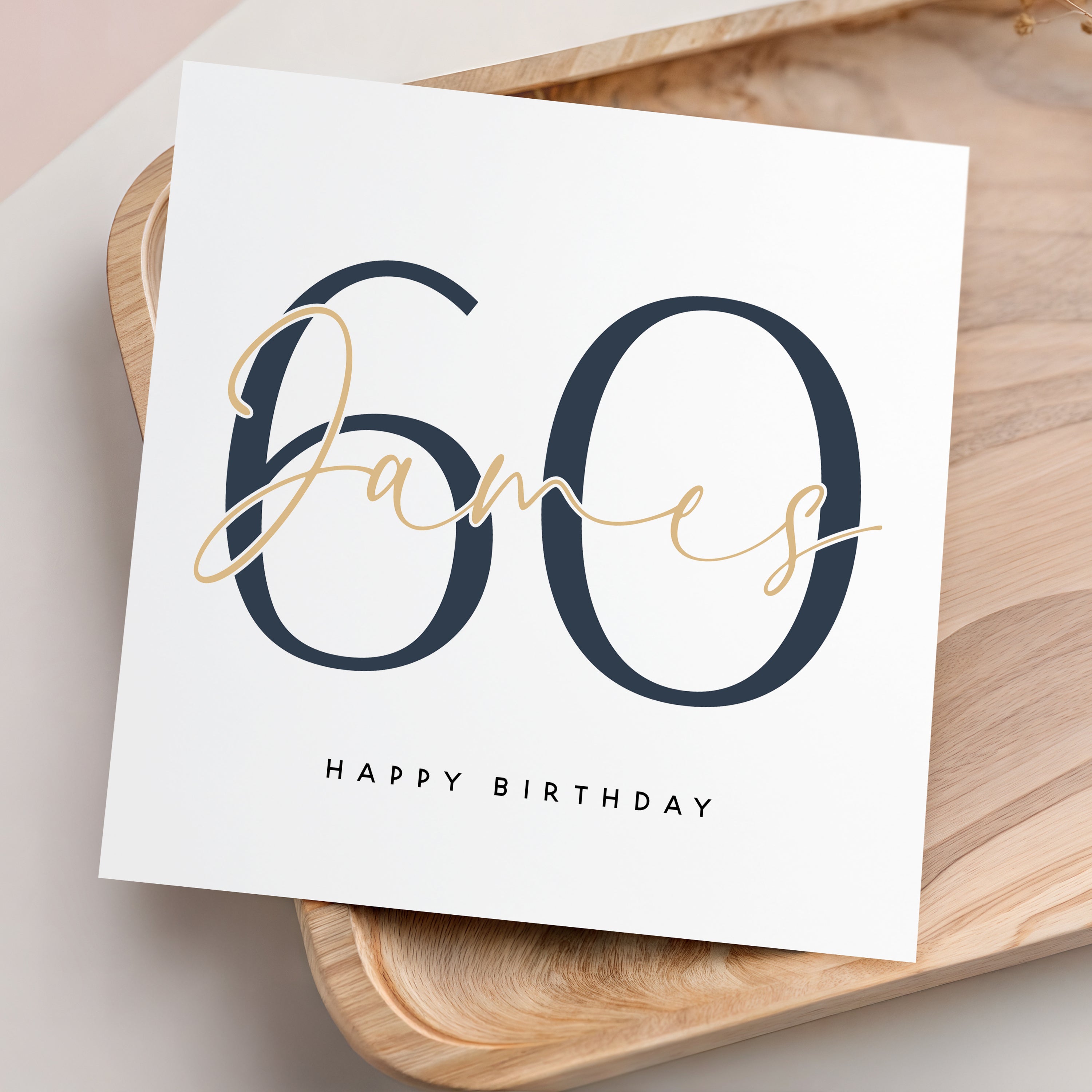 Personalised Any Age Birthday Card Script & Navy Minimal