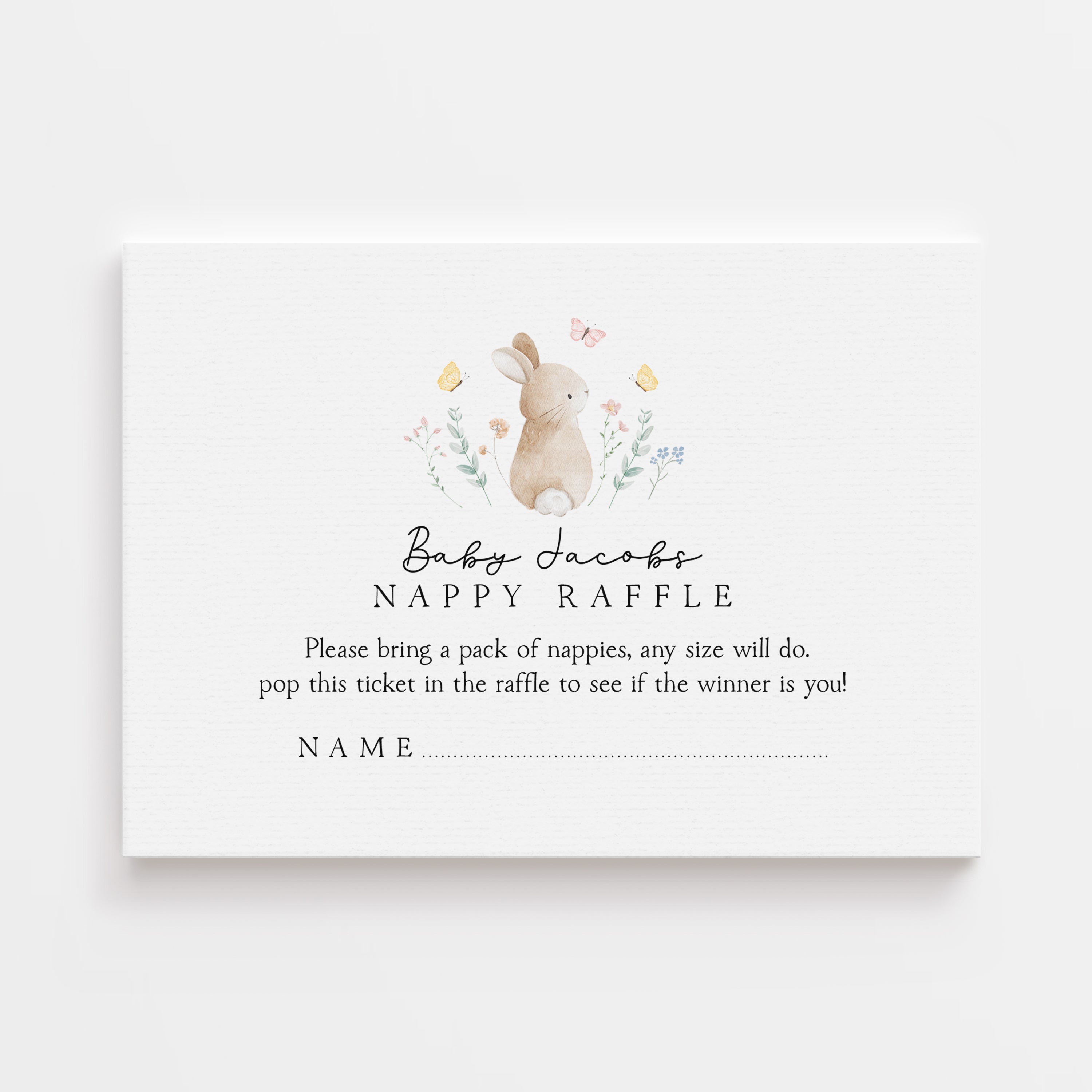 Cute Bunny Rabbit Nappy Raffle Game Personalised Card A6