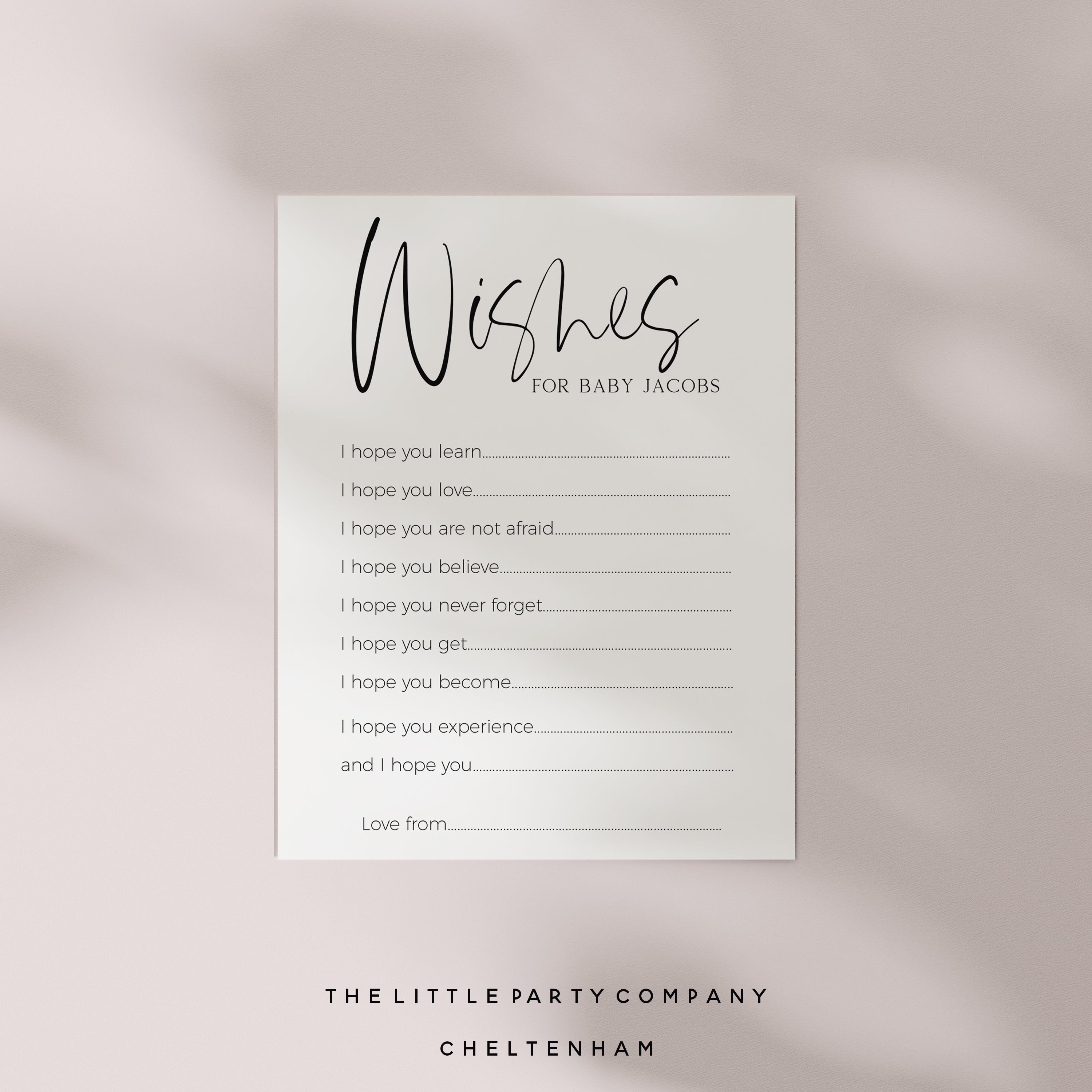 Minimal White Personalised Wishes For Baby Cards