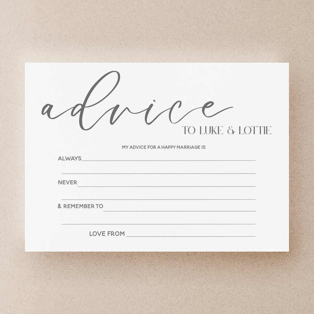 Personalised elegant white Wedding Advice To The Bride and Groom Cards
