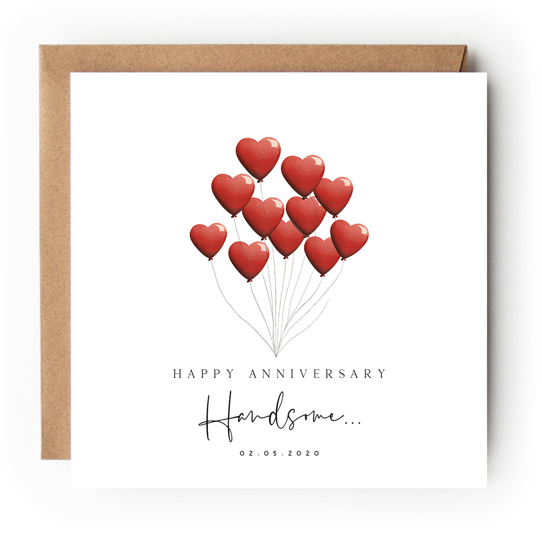 Personalised Bunch Of Heart Balloons "Happy Anniversary Handsome" Card