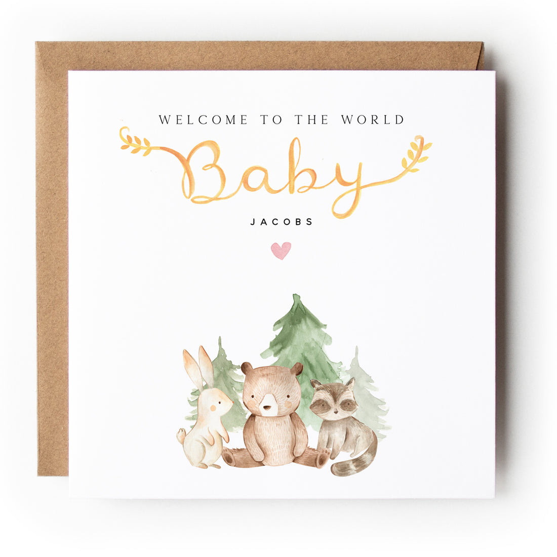 Personalised Woodland Theme New Baby Card