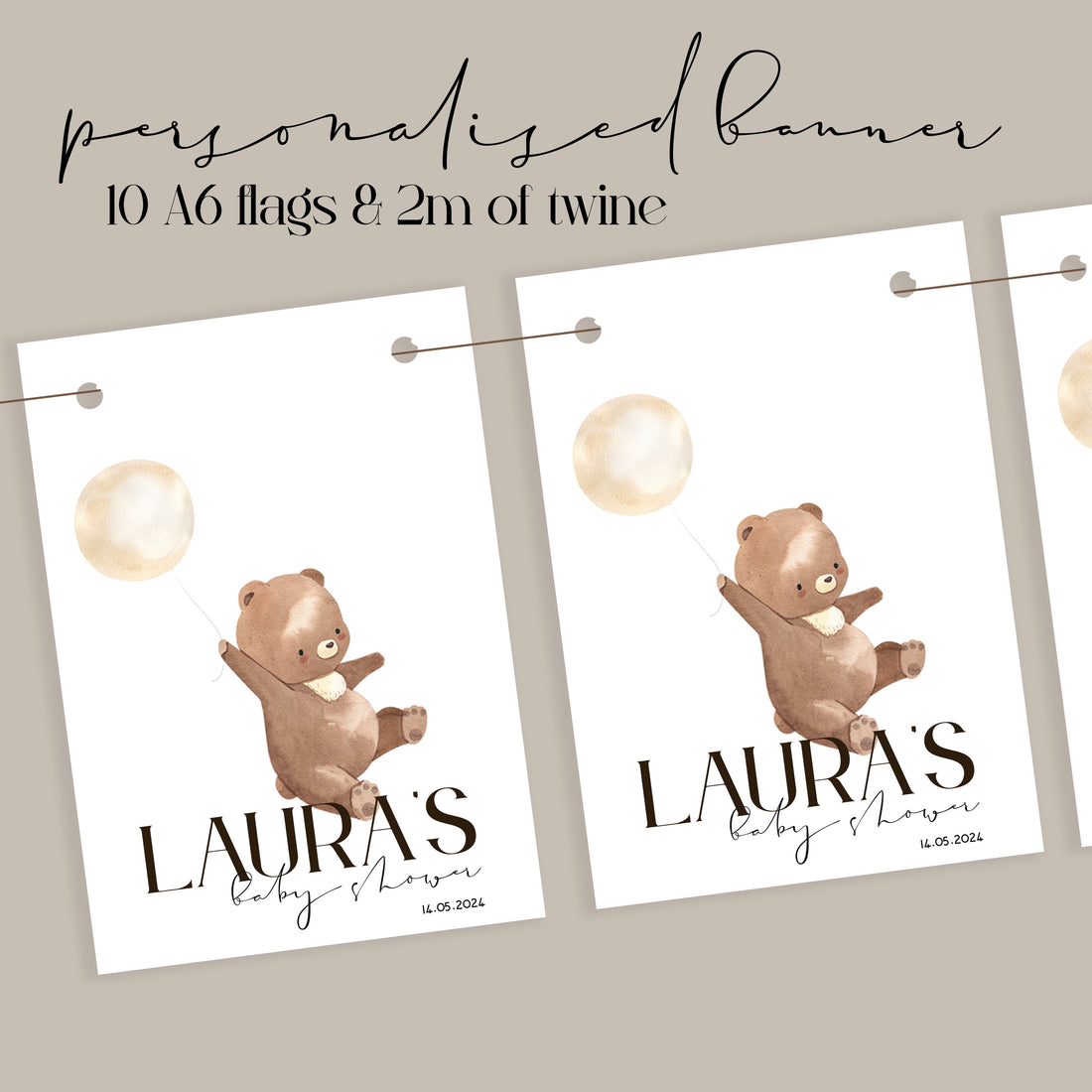 Bear Personalised Baby Shower Banner