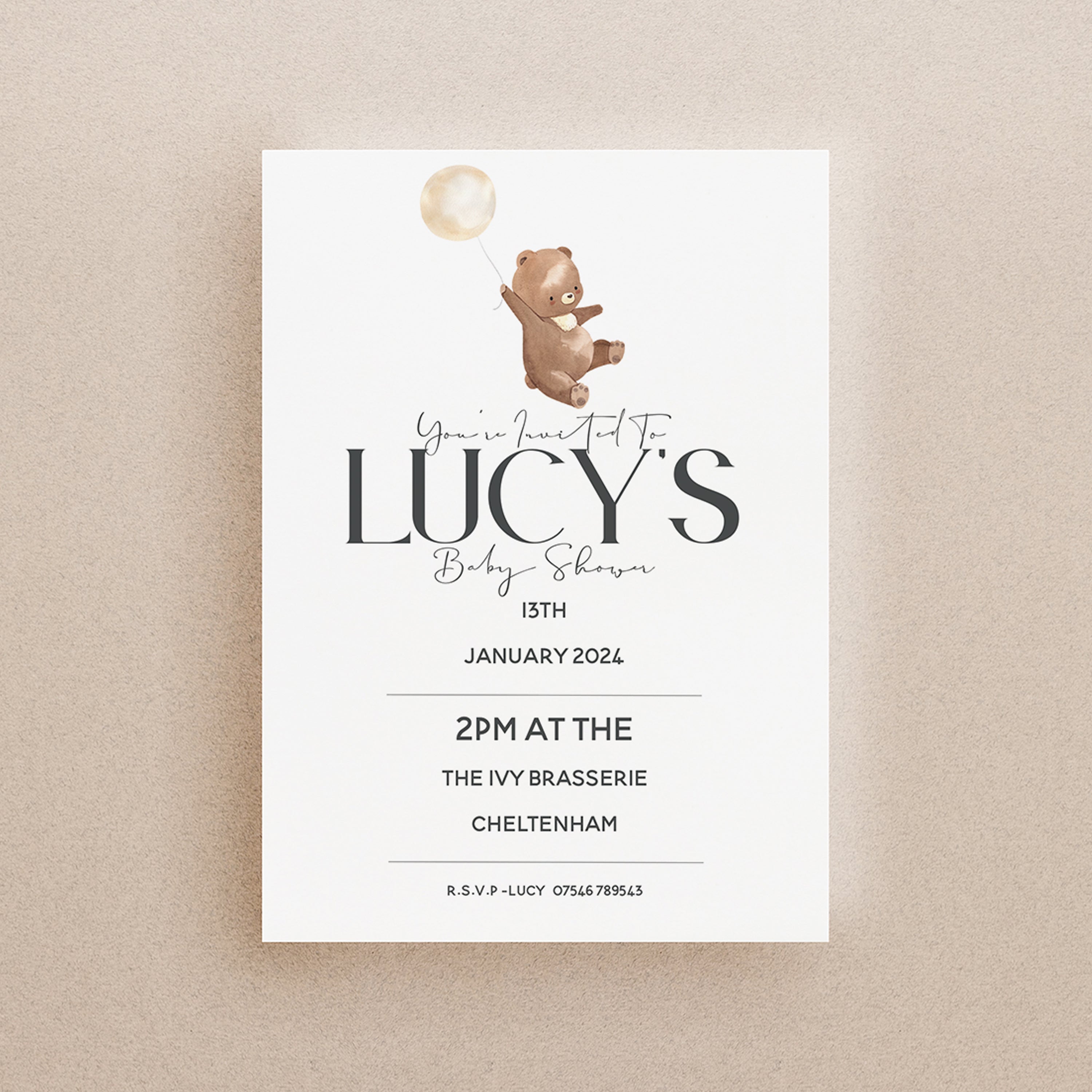Personalised Bear Baby Shower Invite Cards