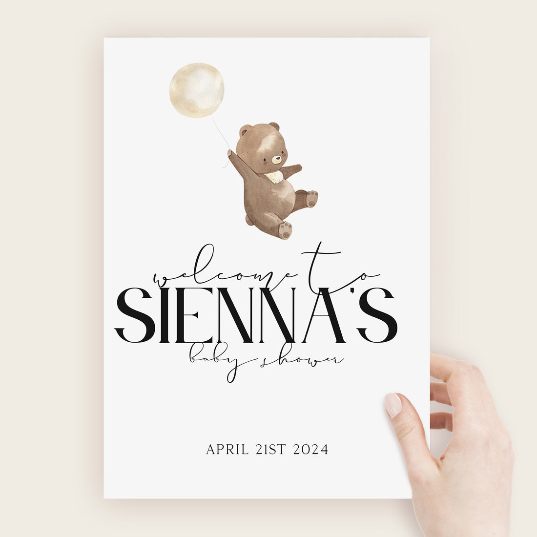 Cute Teddy Bear Personalised Welcome Sign For Baby Shower