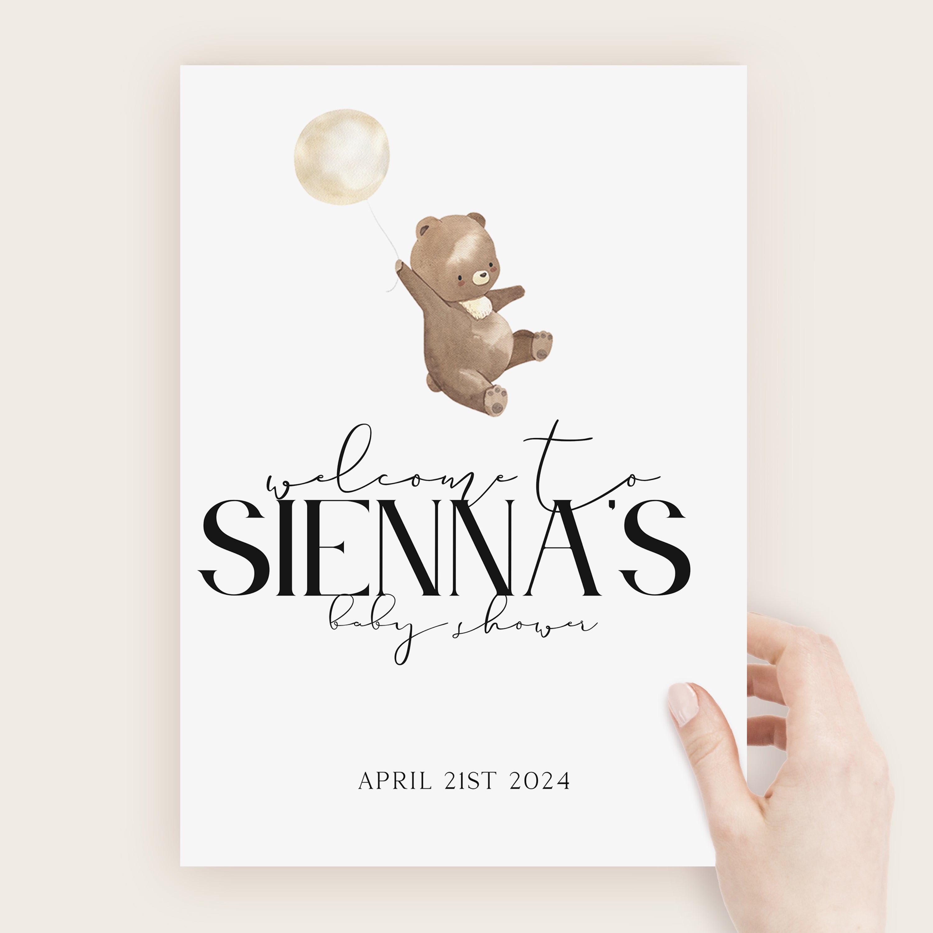 Cute Teddy Bear Personalised Welcome Sign For Baby Shower