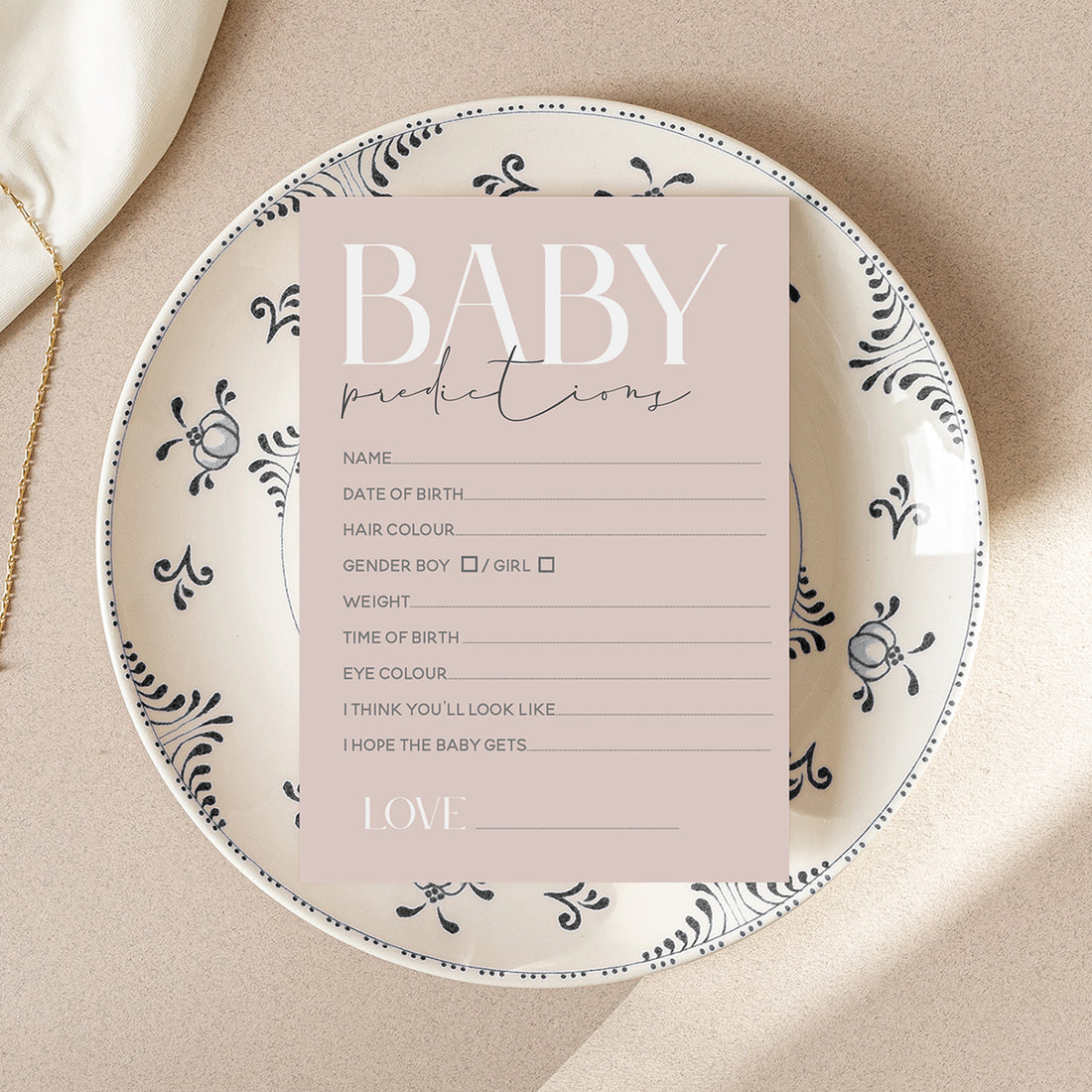 Minimal Blush Pink Baby Prediction Cards