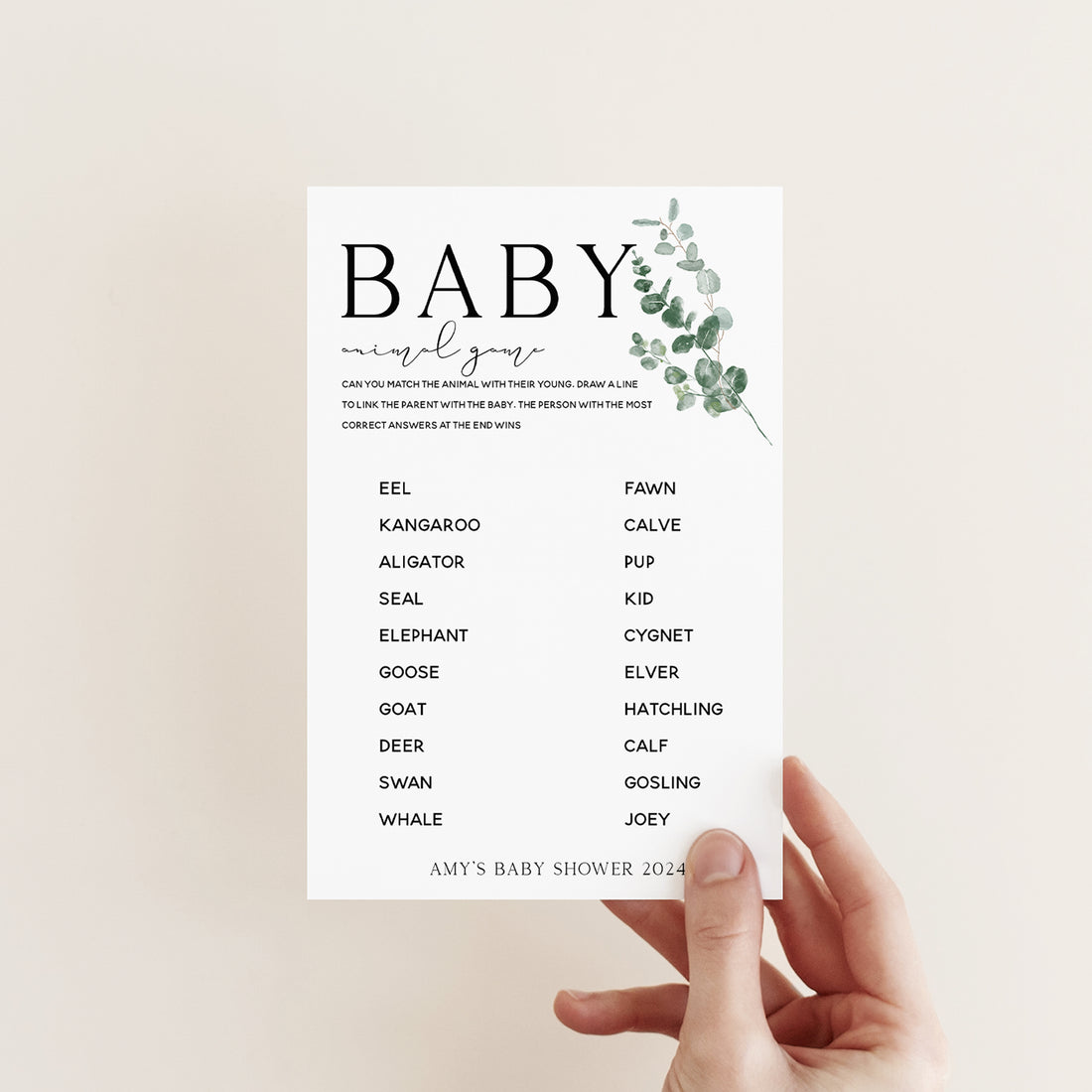 Personalised Botanical Baby Animal Game