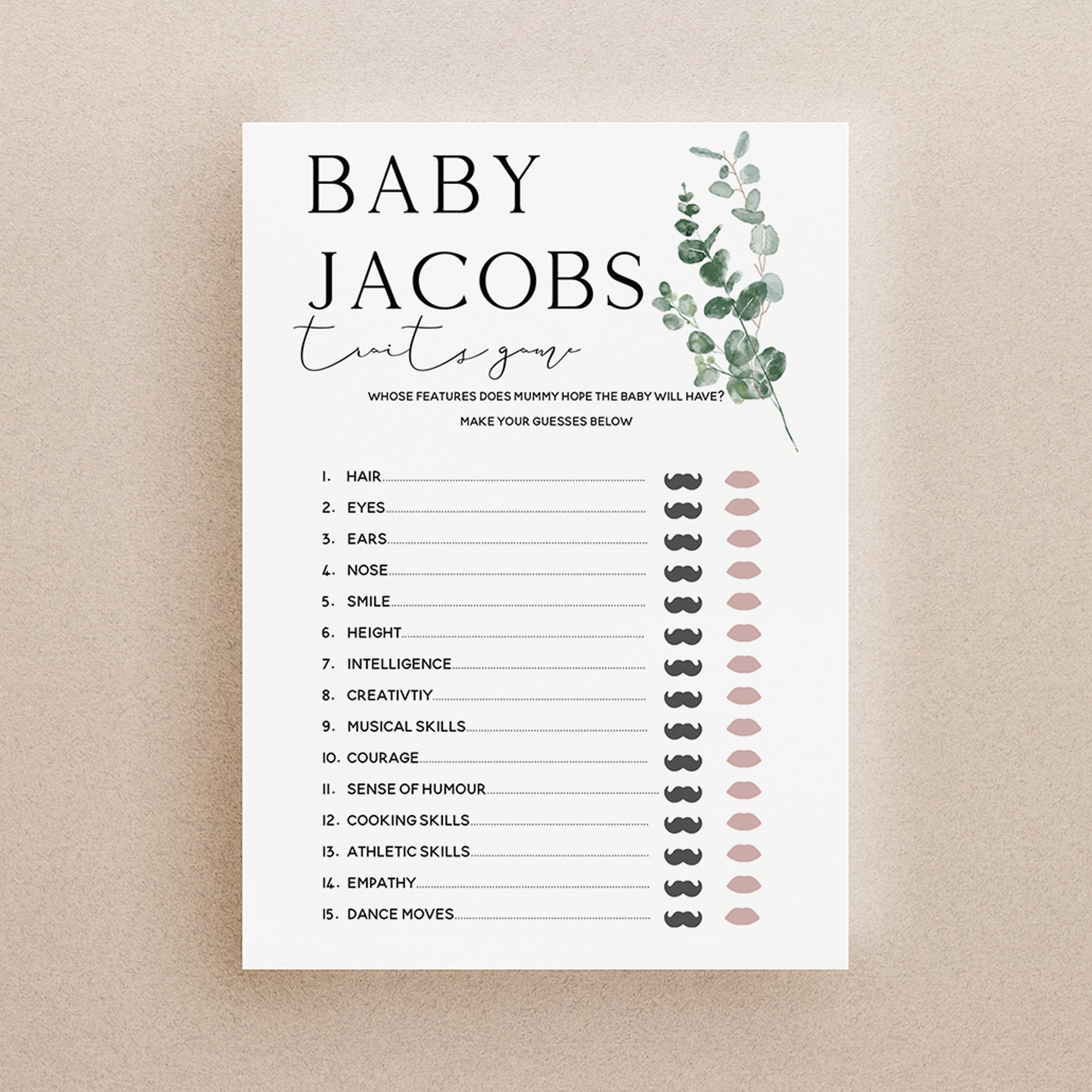 Personalised Botanical Baby Traits Game