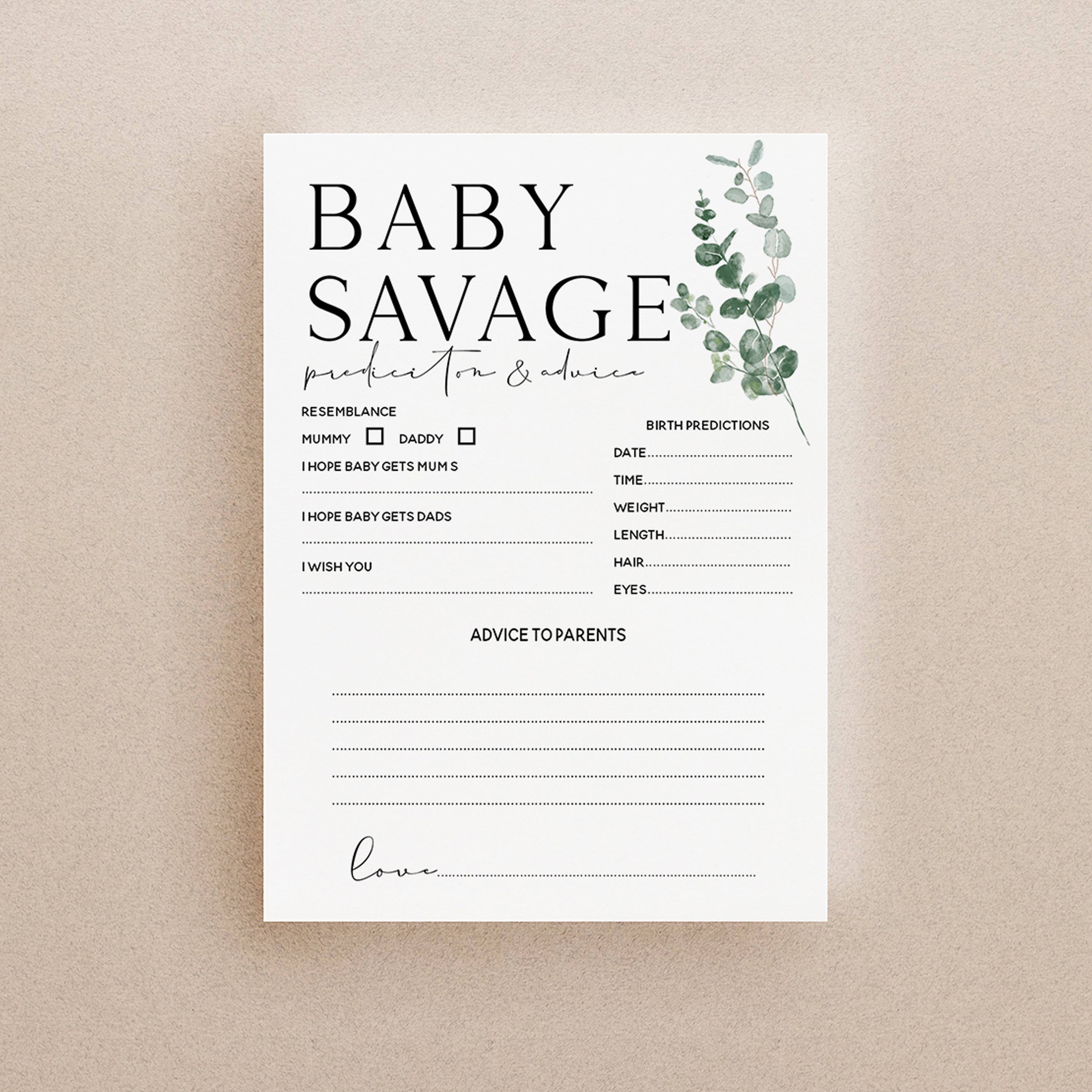 Personalised Botanical Baby Prediction & Advice Game
