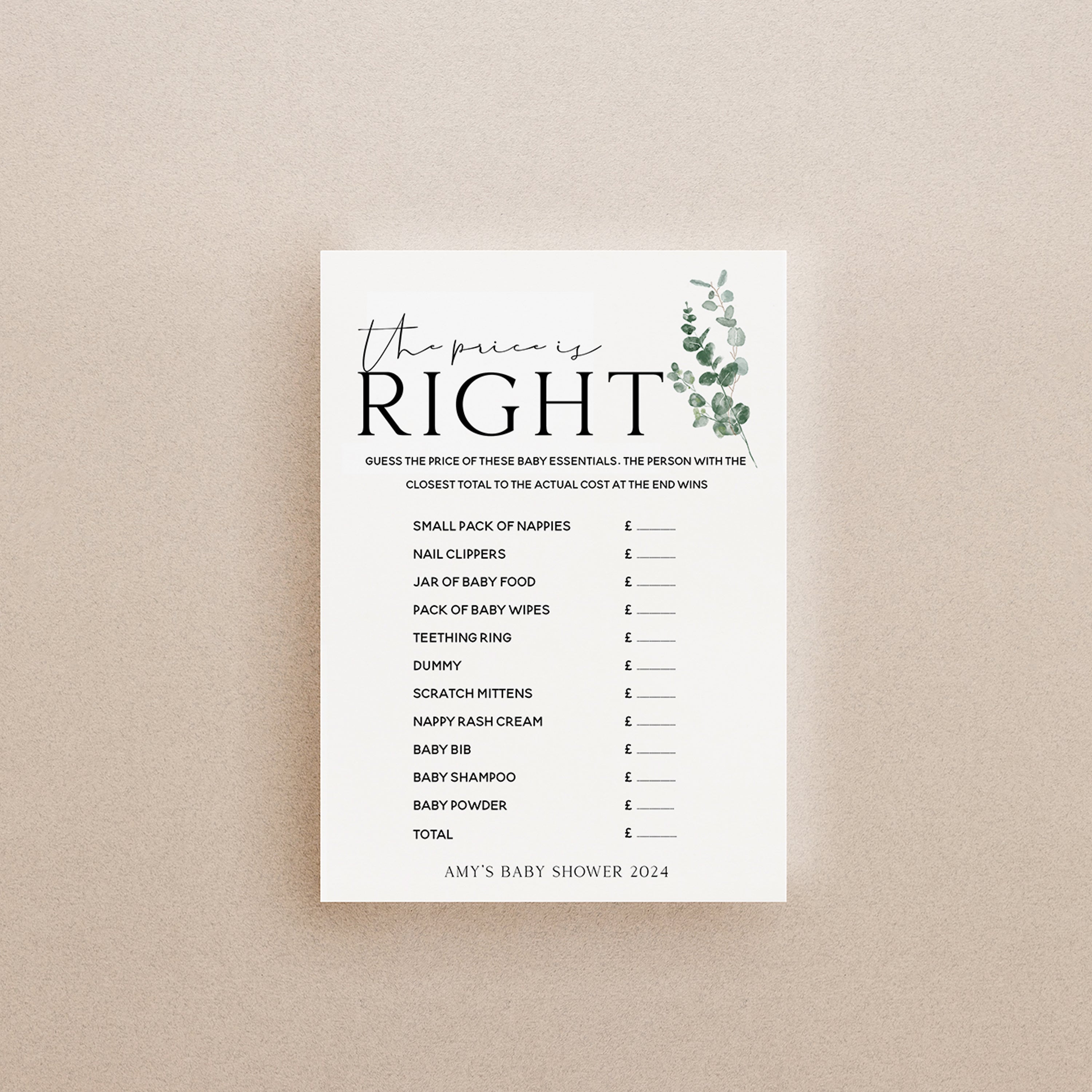 Personalised Botanical The Price Is Right Game