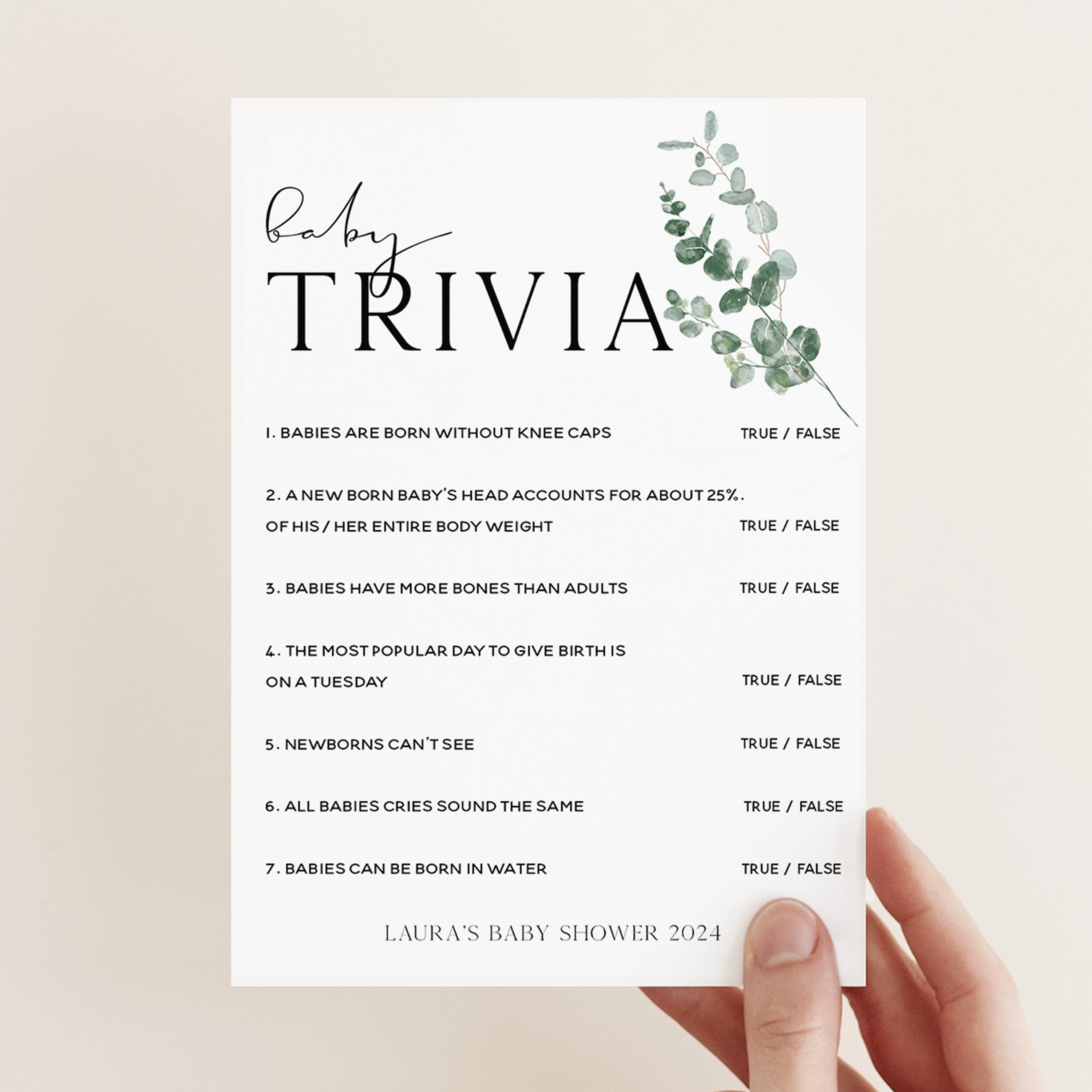 Personalised Botanical Baby Trivia Game