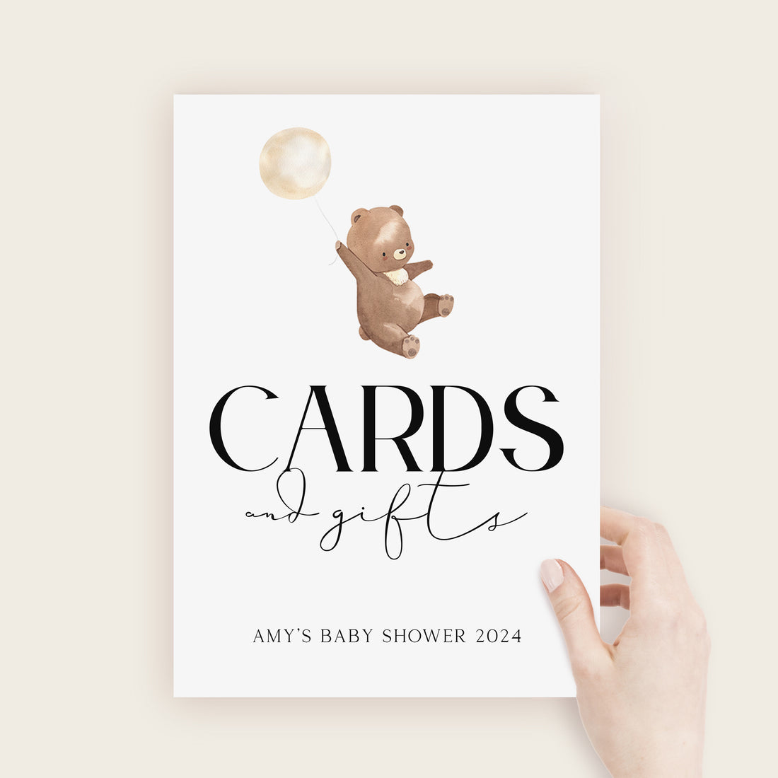 Cute Teddy Bear Personalised Cards and Gifts Sign For Baby Shower