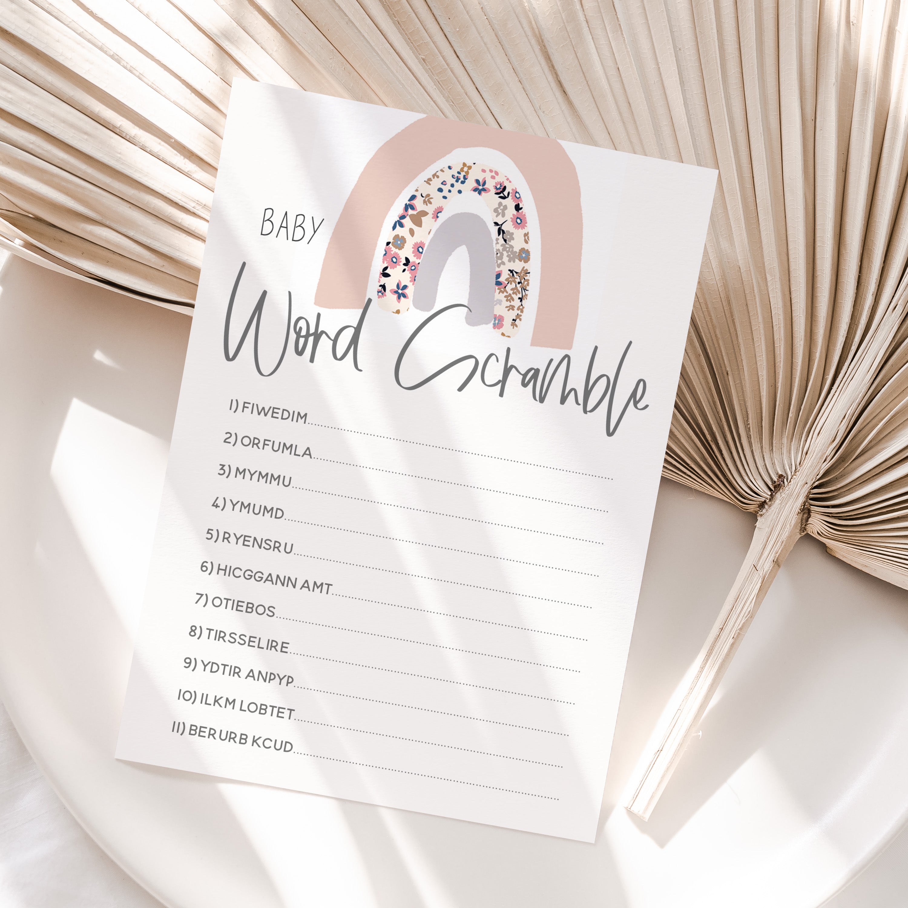 Ditsy Rainbow Baby Word Scramble Cards