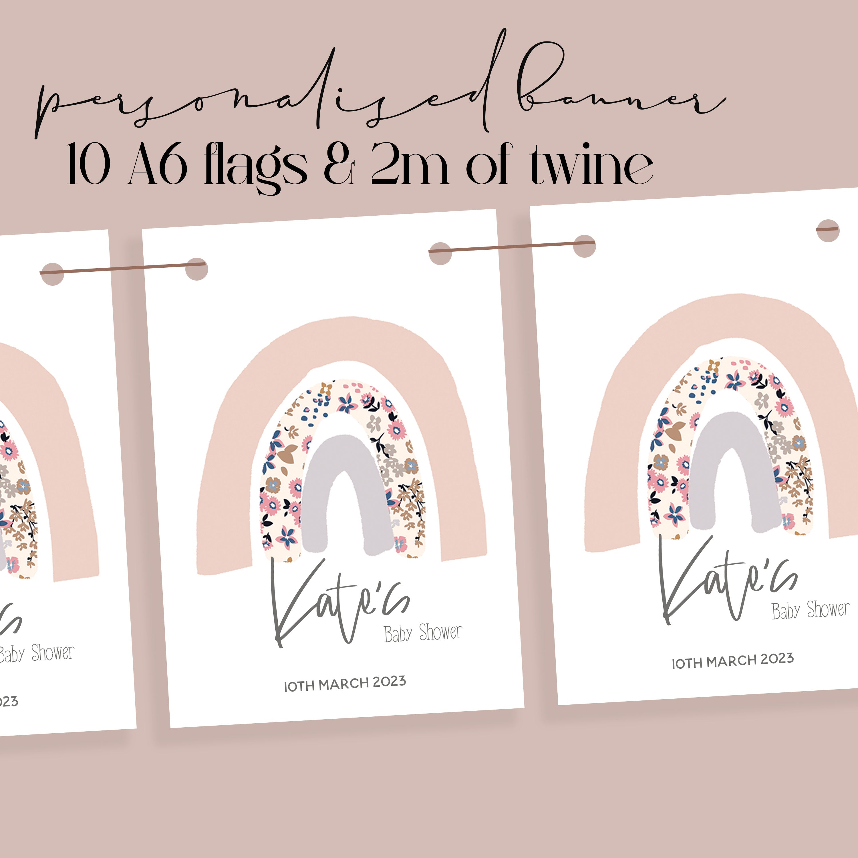 Ditsy Rainbow Personalised Baby Shower Banner