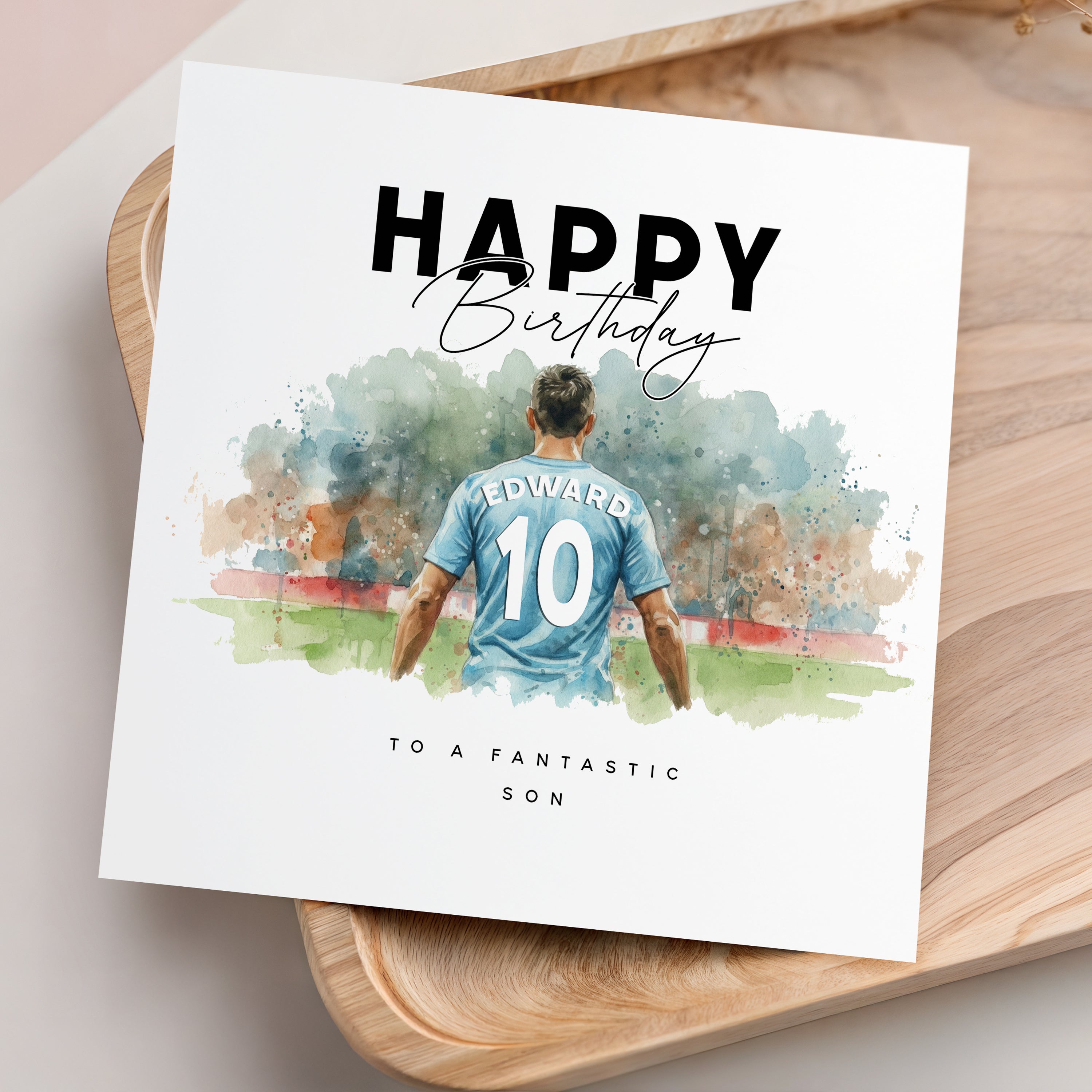 Footballer Birthday Card Blue Kit