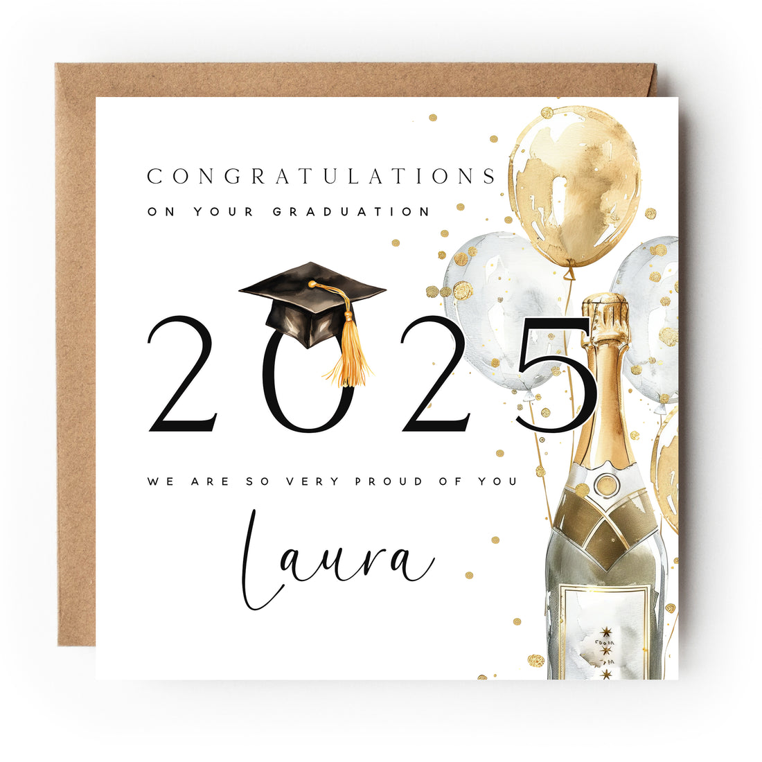 Personalised Champagne Large Date Graduation Card