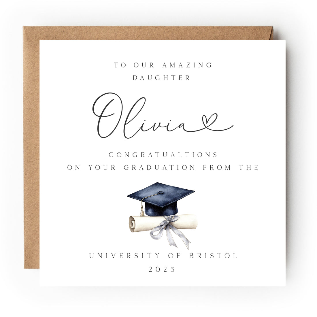 Personalised Swishy Heart Graduation Card