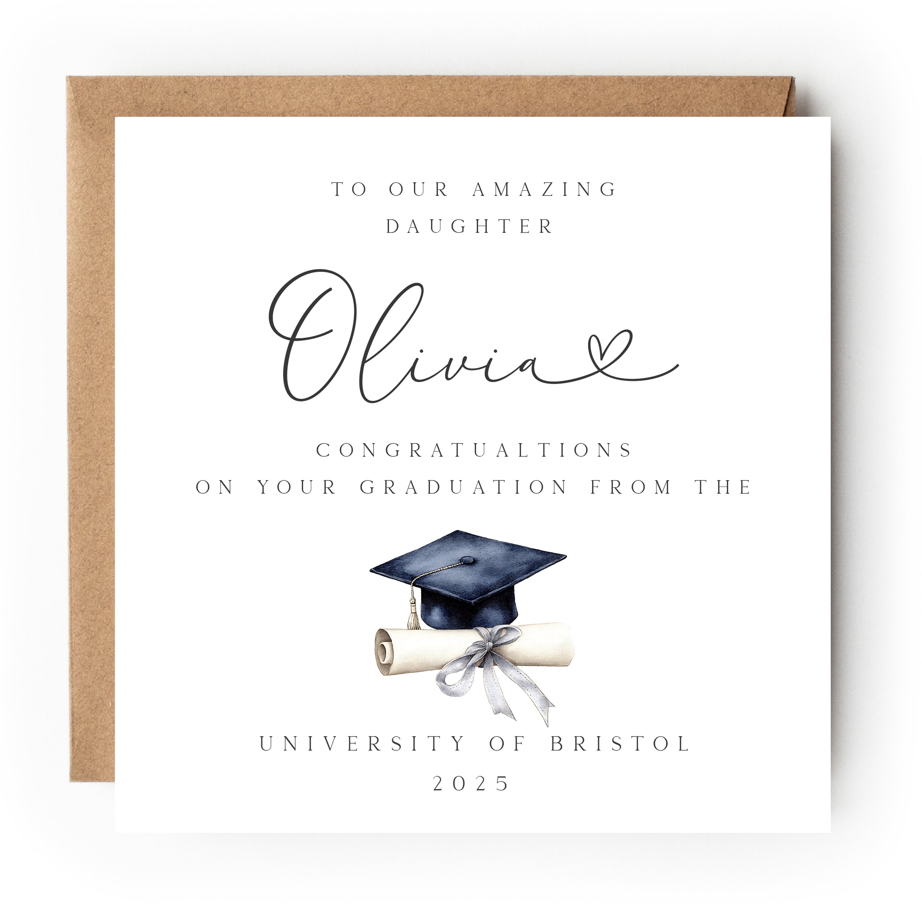 Personalised Swishy Heart Graduation Card