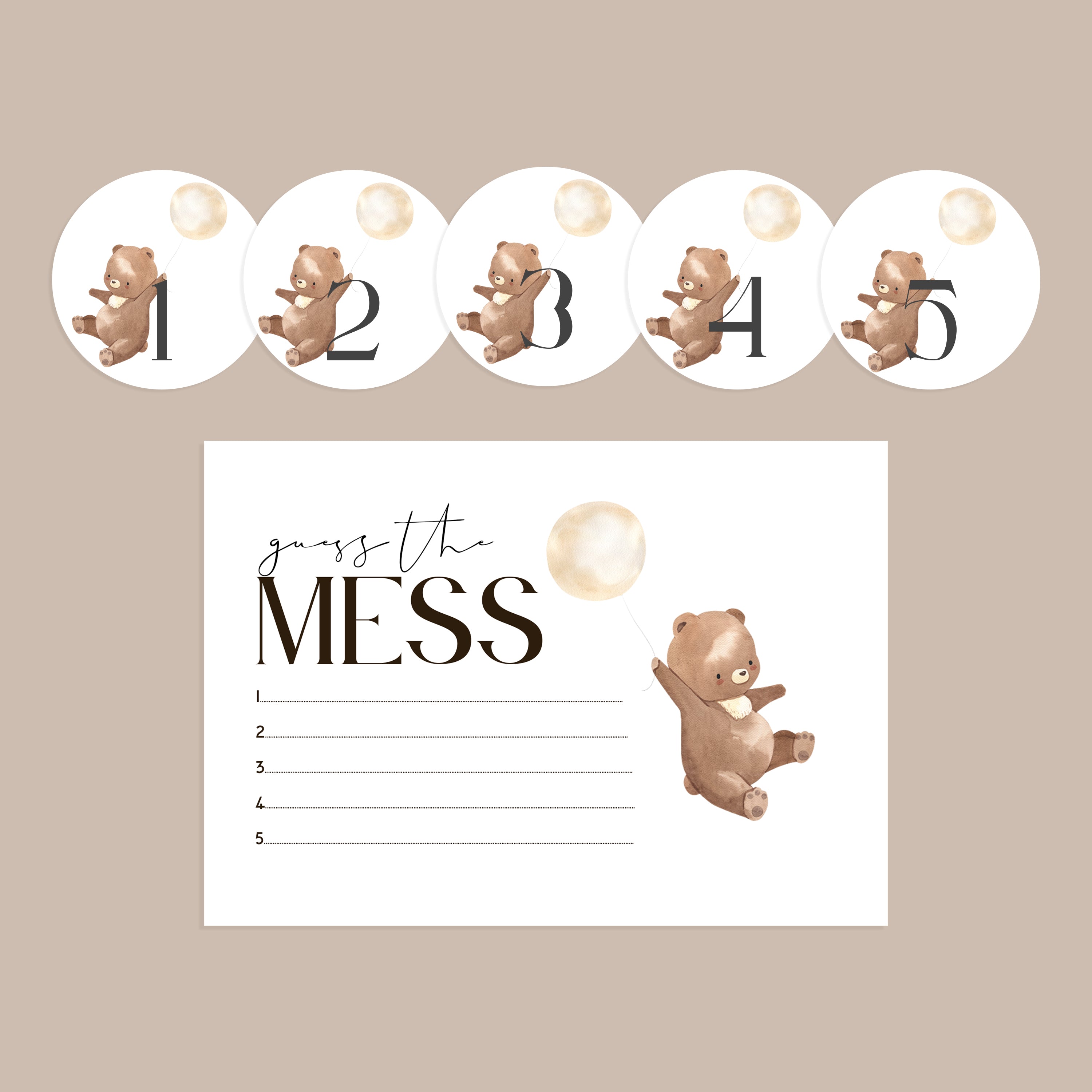 Teddy Bear Baby Guess The Sweet Mess Game Cards Stickers THE