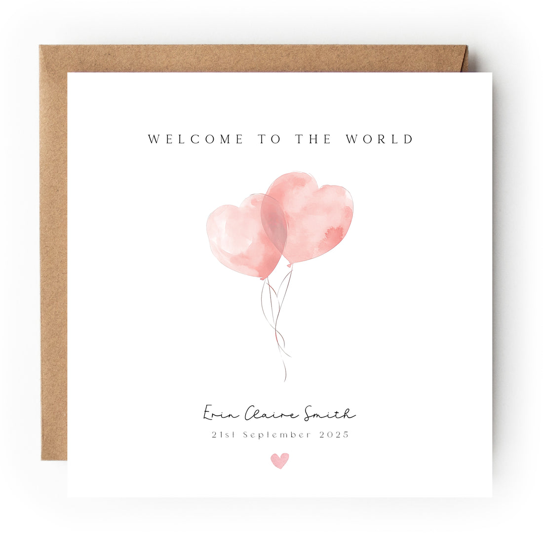 Personalised Welcome To The World Card pink balloons Newborn Baby Card
