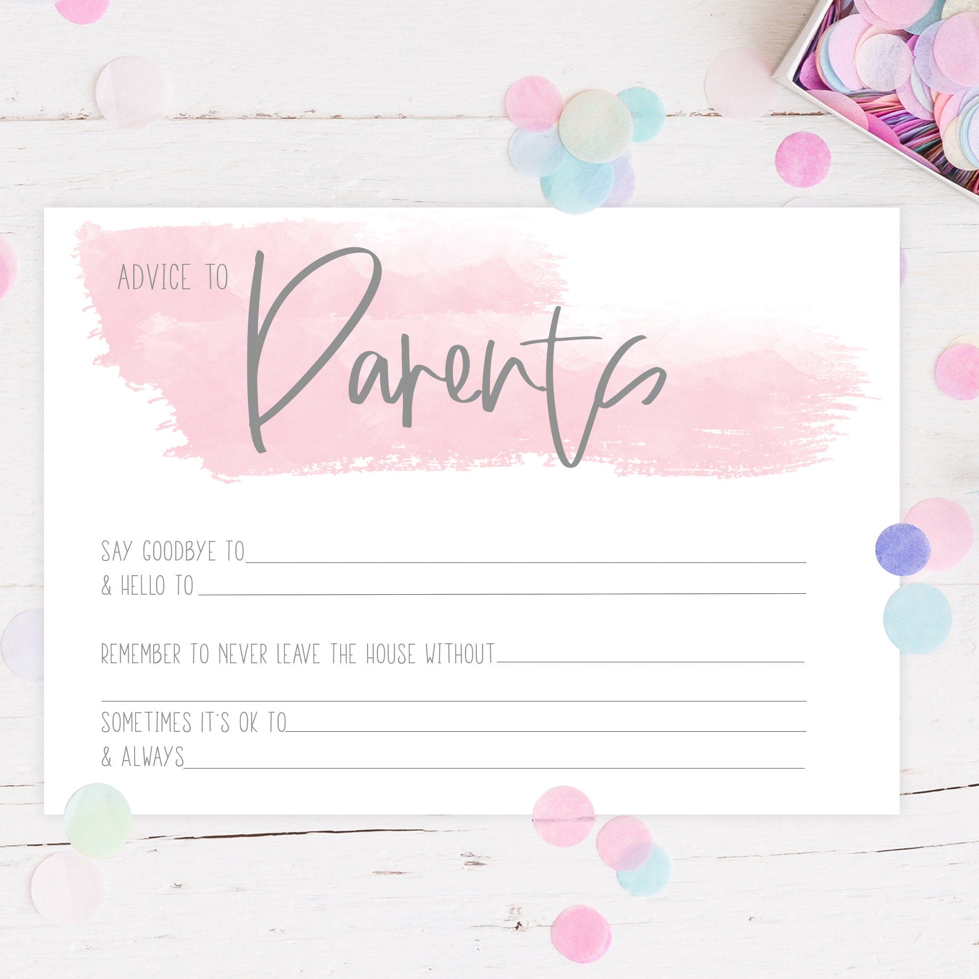 Baby Shower Prediction & Advice Cards Pink Swash Design Double Sided Baby Girl New Mum To Be Gender Reveal Party Games Favours Ideas