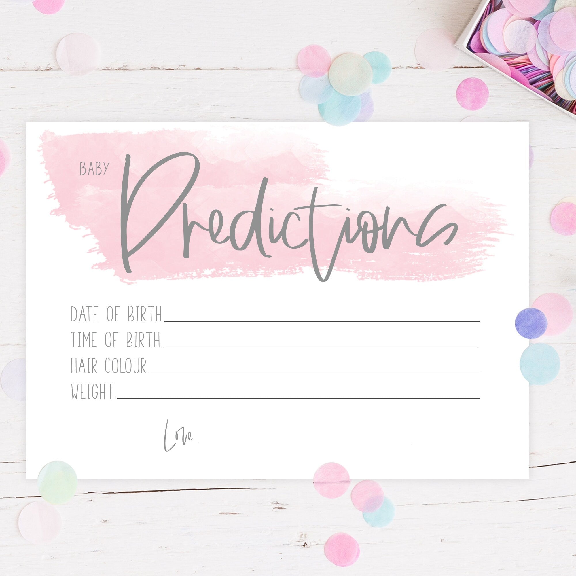 Baby Shower Prediction & Advice Cards Pink Swash Design Double Sided Baby Girl New Mum To Be Gender Reveal Party Games Favours Ideas