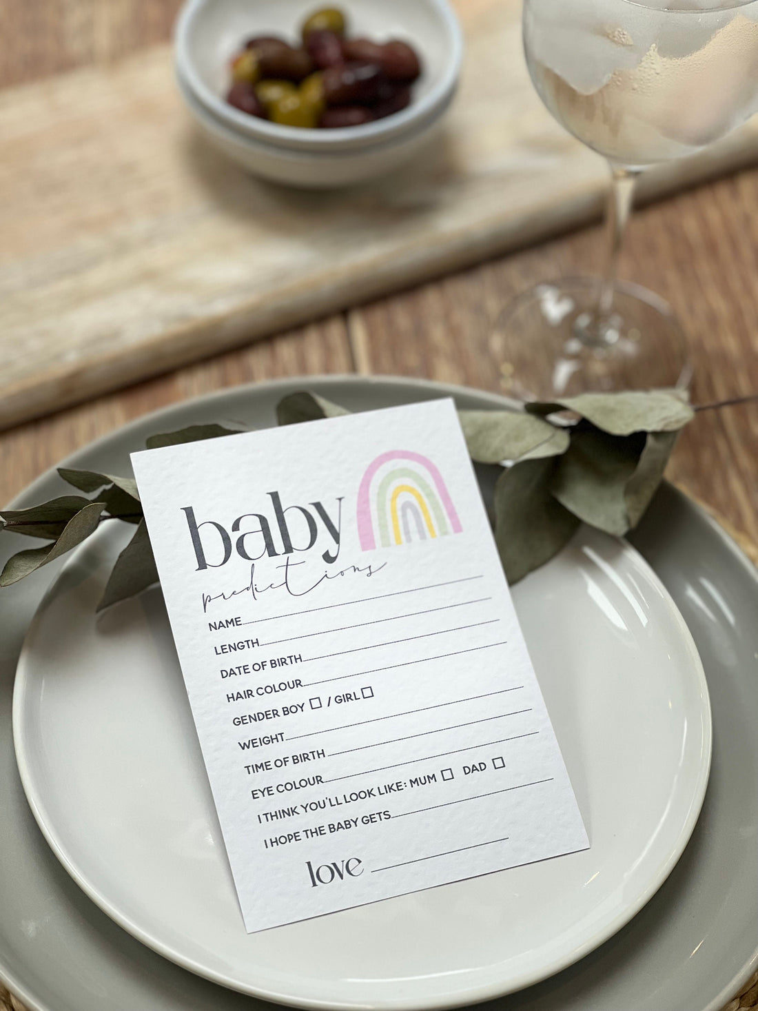 Personalised Baby Shower Prediction Cards- Rainbow Design -Hammered Card-New Mum To Be-/Keepsake-Custom Baby Shower Cards- Baby Shower Games