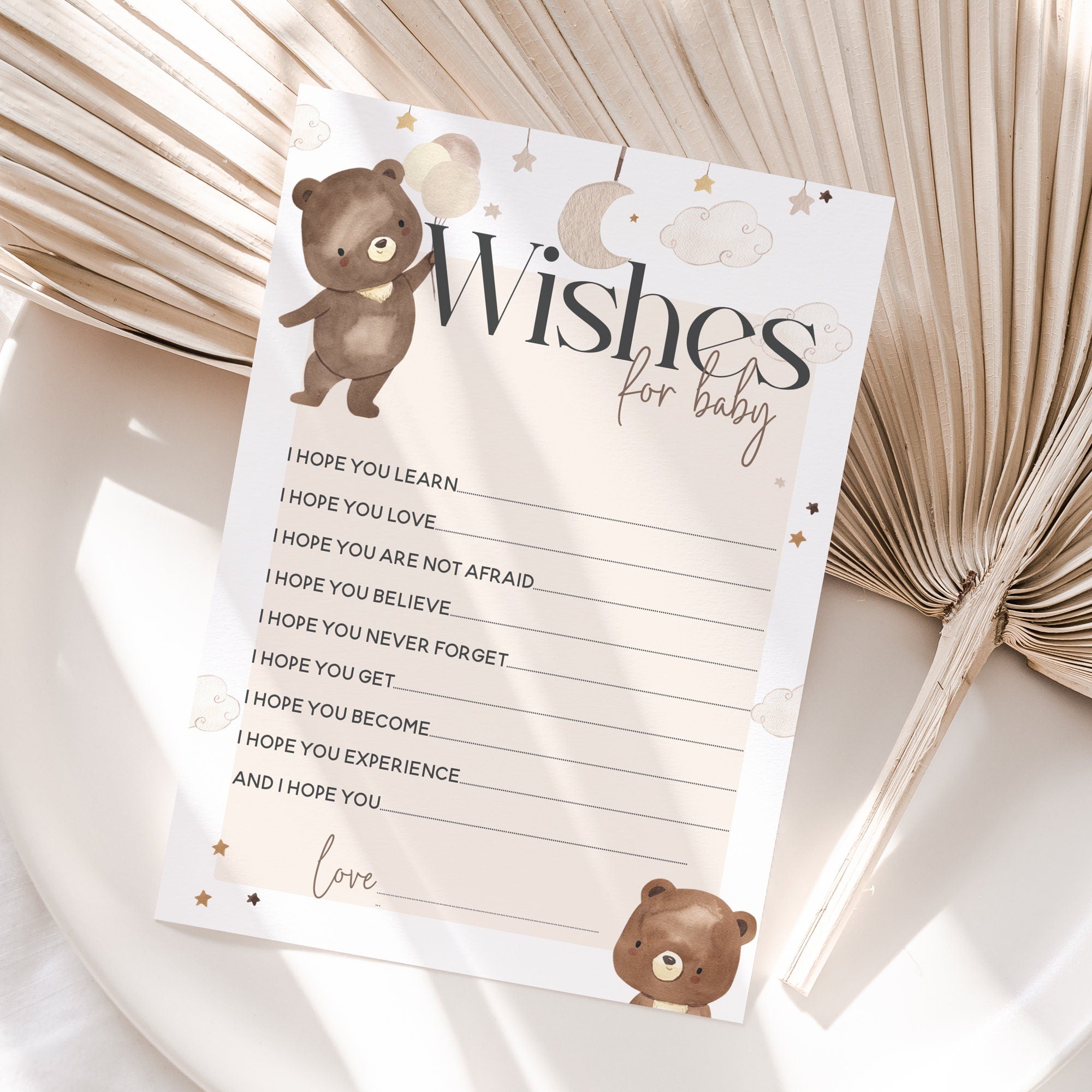 Baby Shower Wishes For Baby Cards Cute Teddy Bear Design New Mum To Be Party Games Favours Ideas Memento /Keepsake Baby Shower Games-Unisex