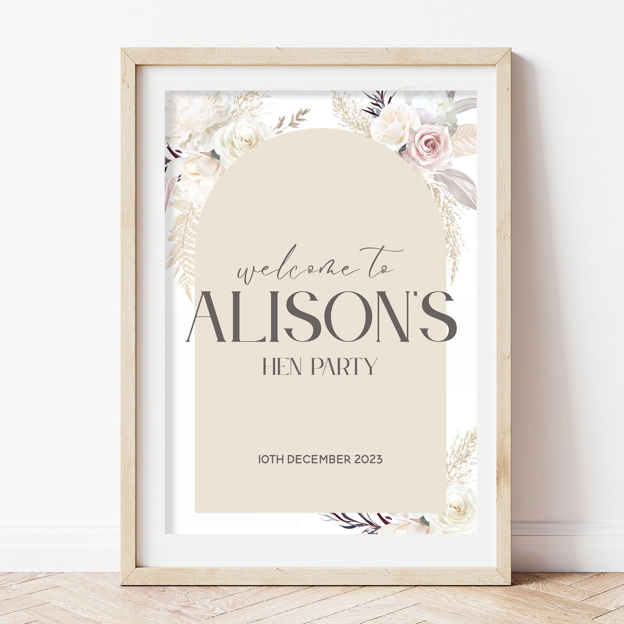 Personalised Pampas Boho Hen Party Welcome Sign