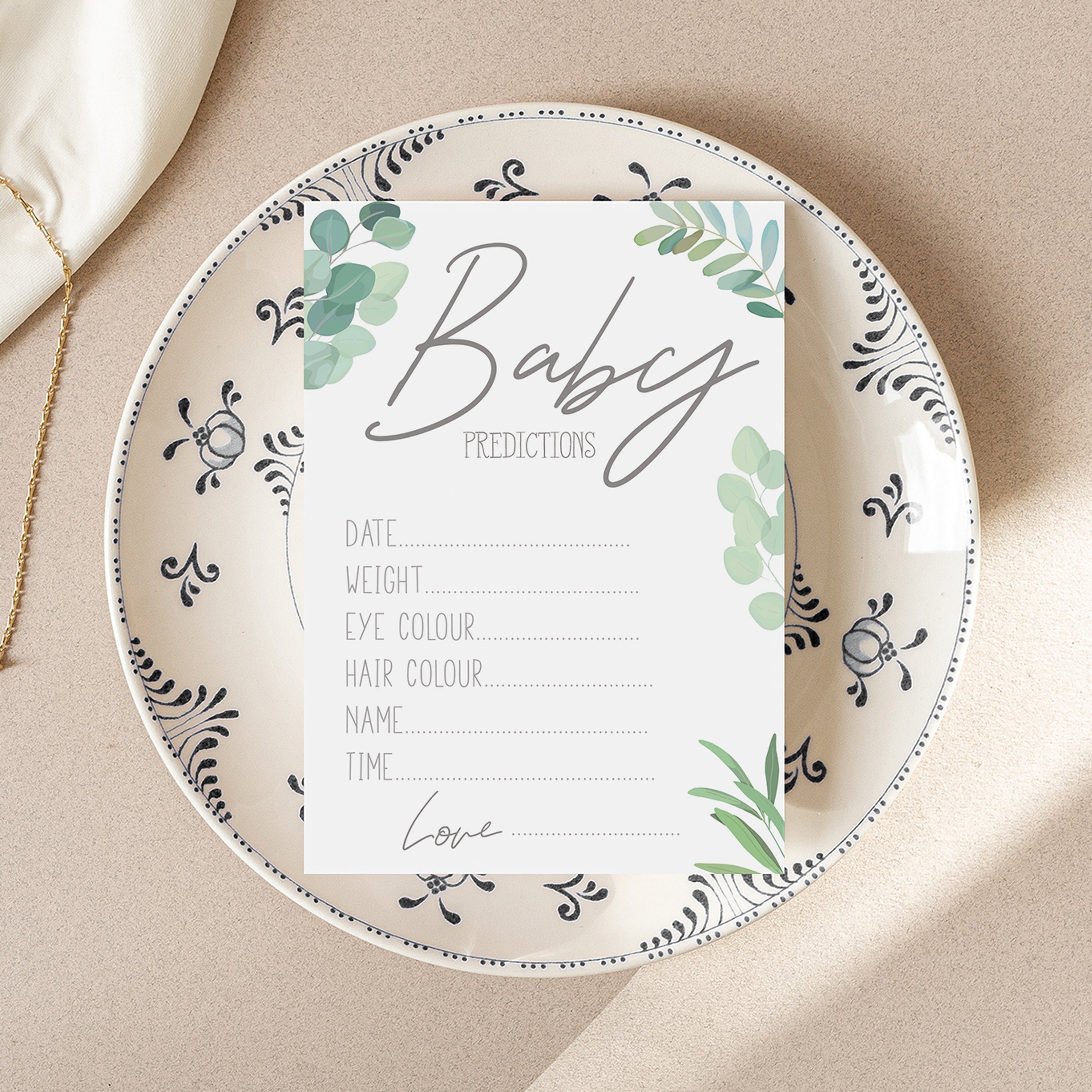 Baby Shower Botanical Prediction Cards 50 pack-Botanical Theme-Neutral Baby Shower Games Party New Mum To Be Gender Reveal Party Games Ideas