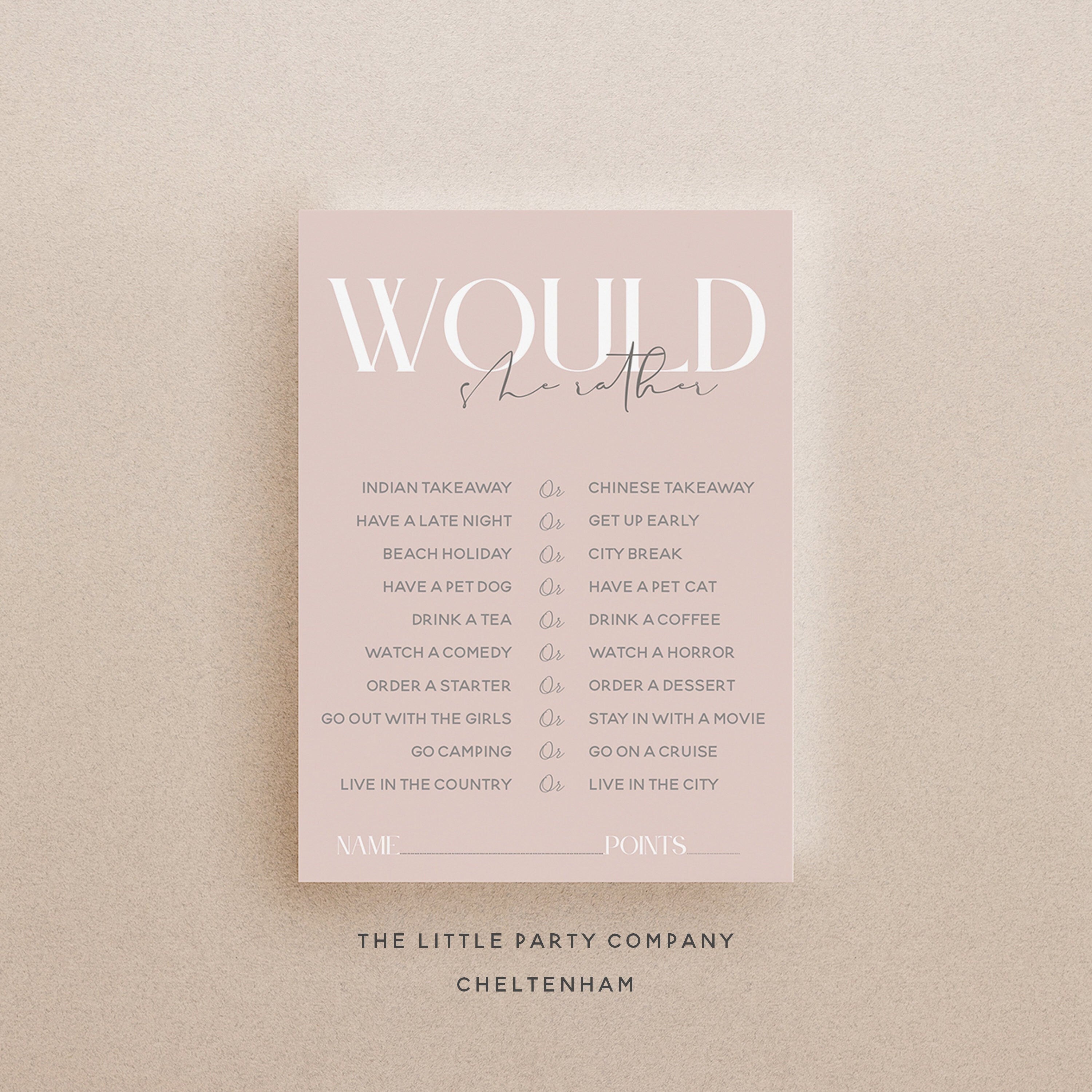 Blush Pink Would She Rather Cards