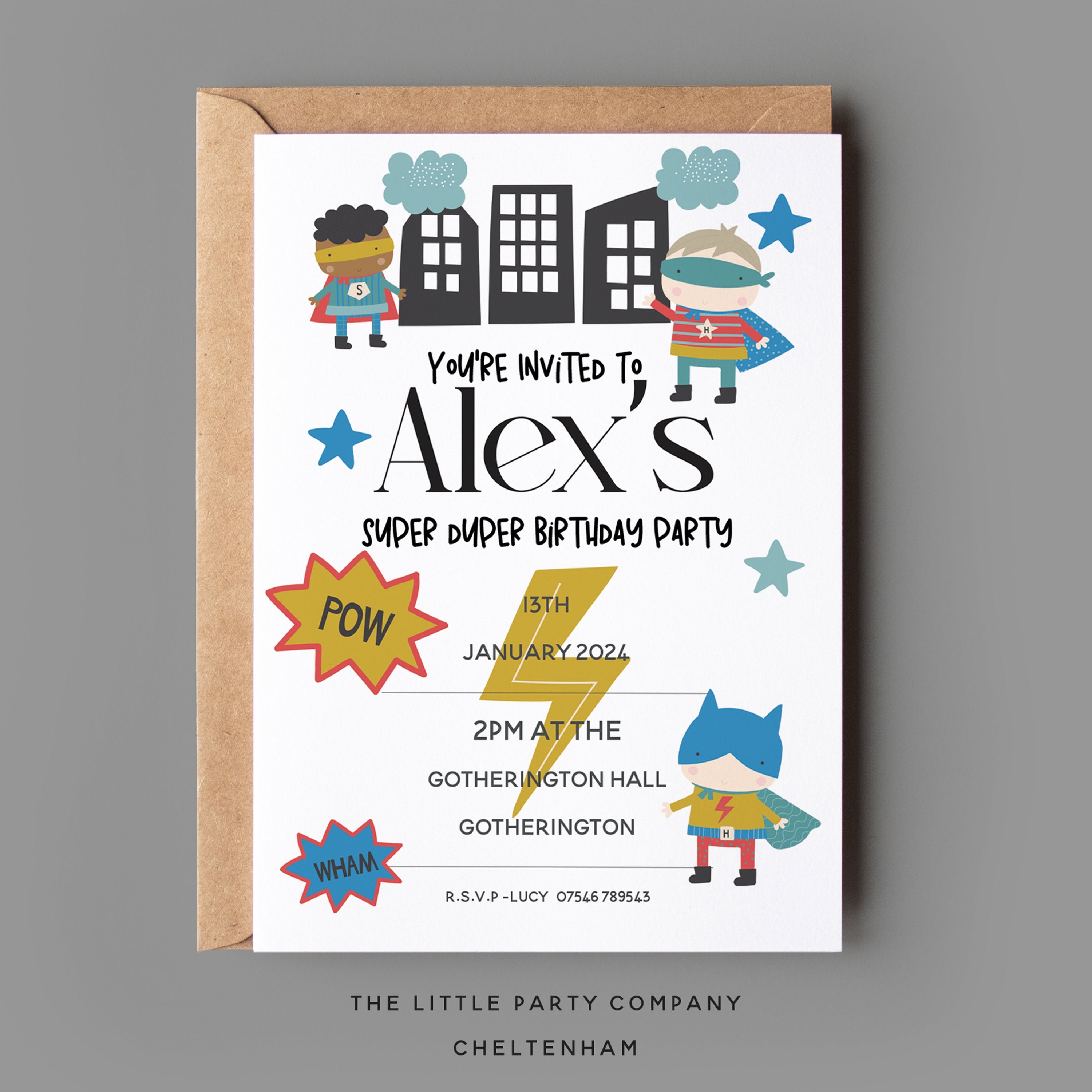 Personalised Superhero Birthday Invitations