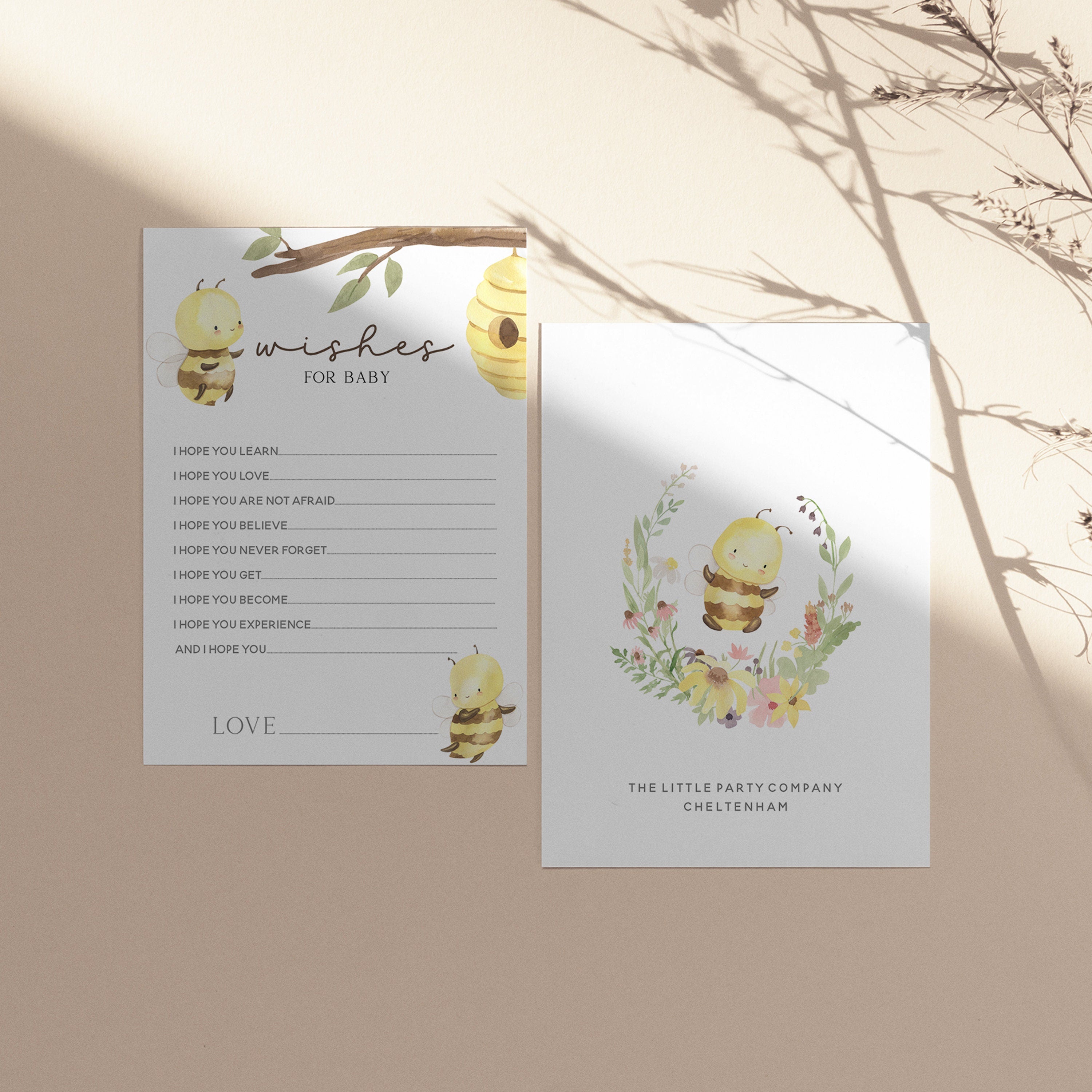 Wishes For Baby Cards | Baby Shower Game | Bumble Bee Theme | Mum To Be Cards | Neutral Baby Shower | Keepsake | Baby Sprinkle | Baby Advice