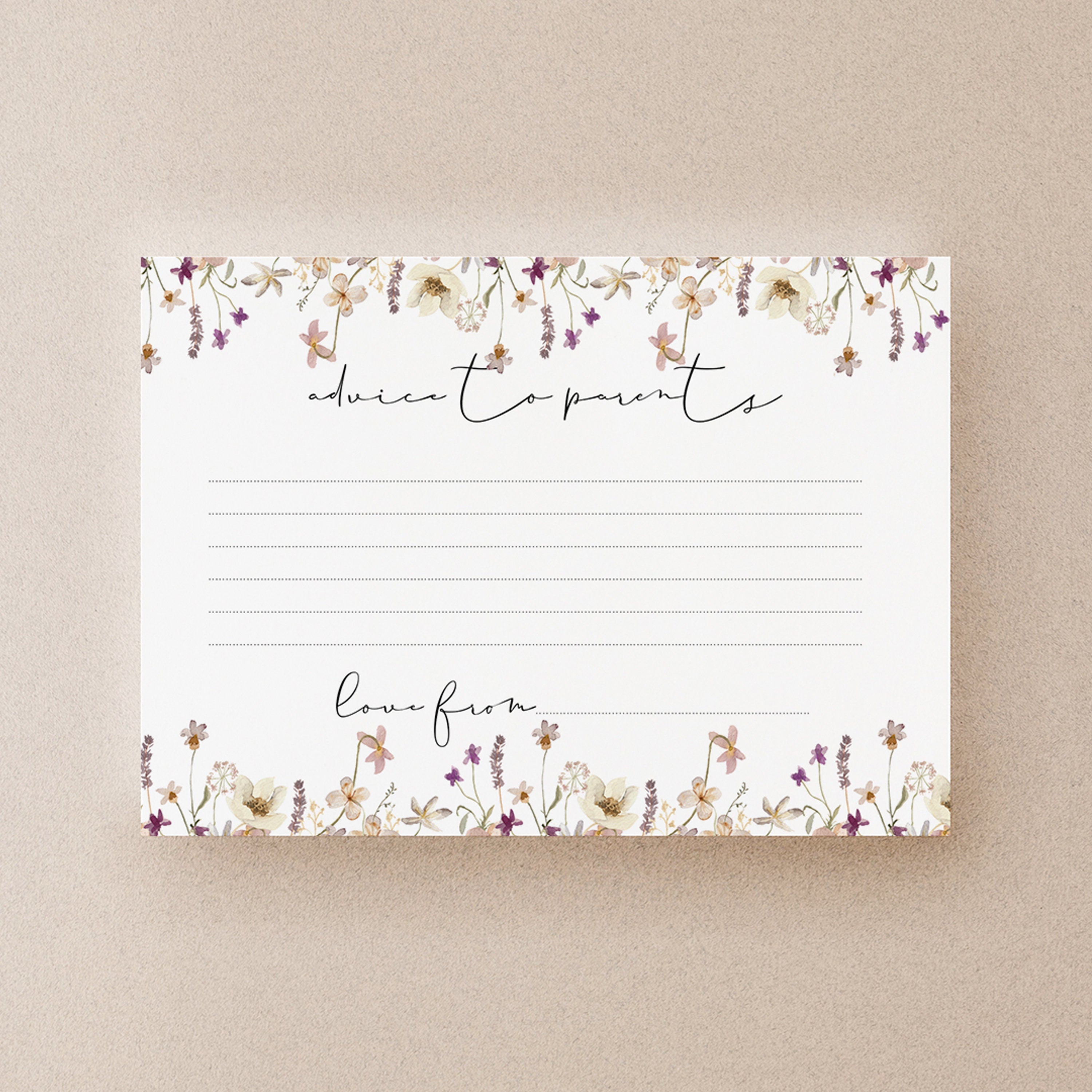 Baby Shower Advice To Parents Cards-Wild Flower Boho Design- Tea Party New Mum To Be Gender Reveal Party Games Favours Ideas / Keepsake