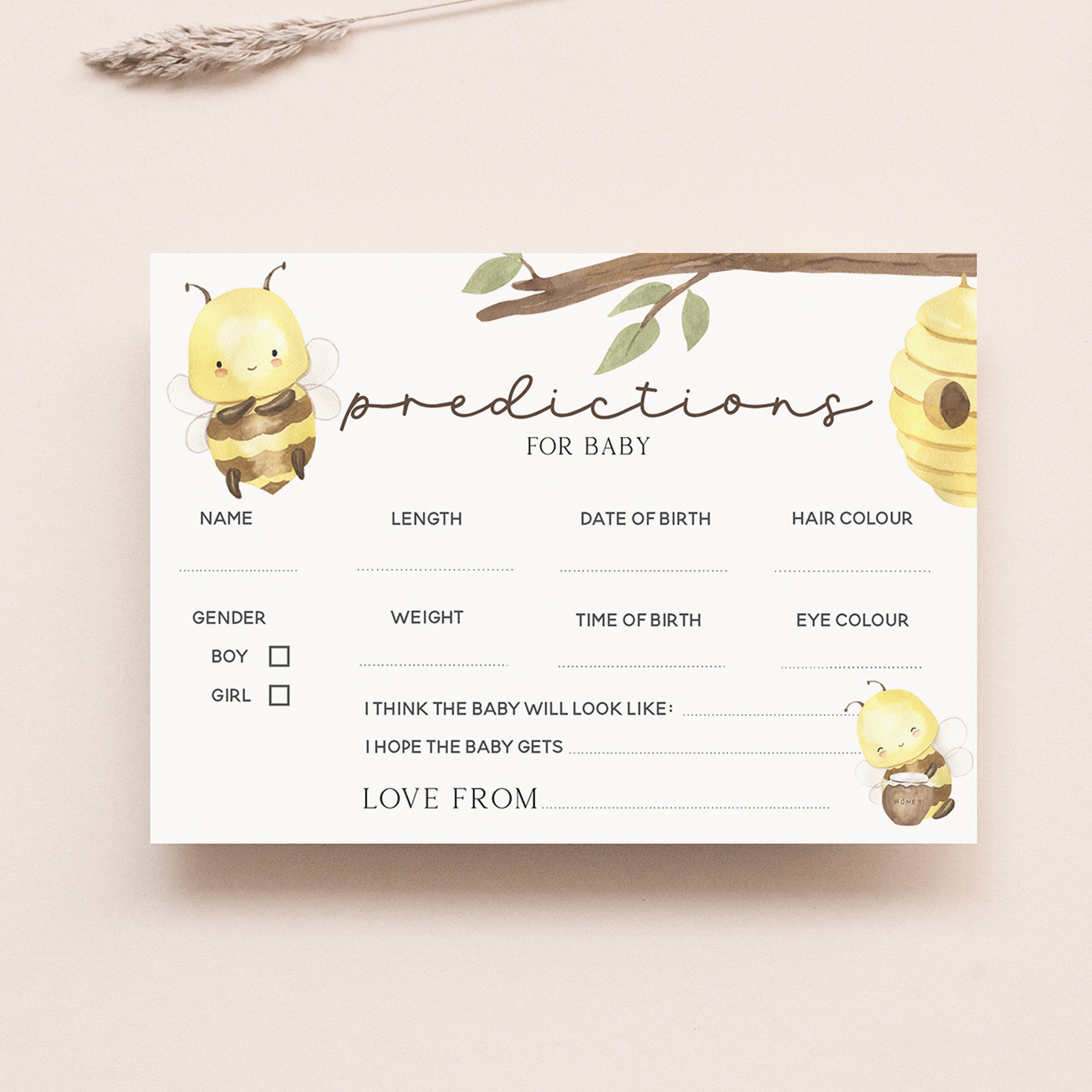Baby Prediction Cards | Baby Shower Game | Bumble Bee Theme | Mum To Be Cards | Neutral Baby Shower | Keepsake | Baby Sprinkle | Baby Guess
