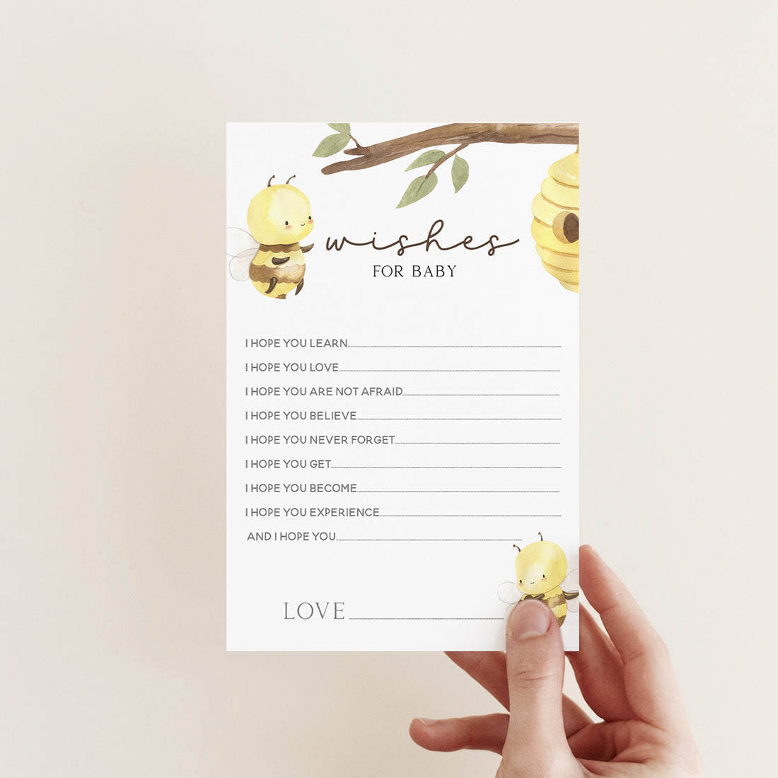 Wishes For Baby Cards | Baby Shower Game | Bumble Bee Theme | Mum To Be Cards | Neutral Baby Shower | Keepsake | Baby Sprinkle | Baby Advice