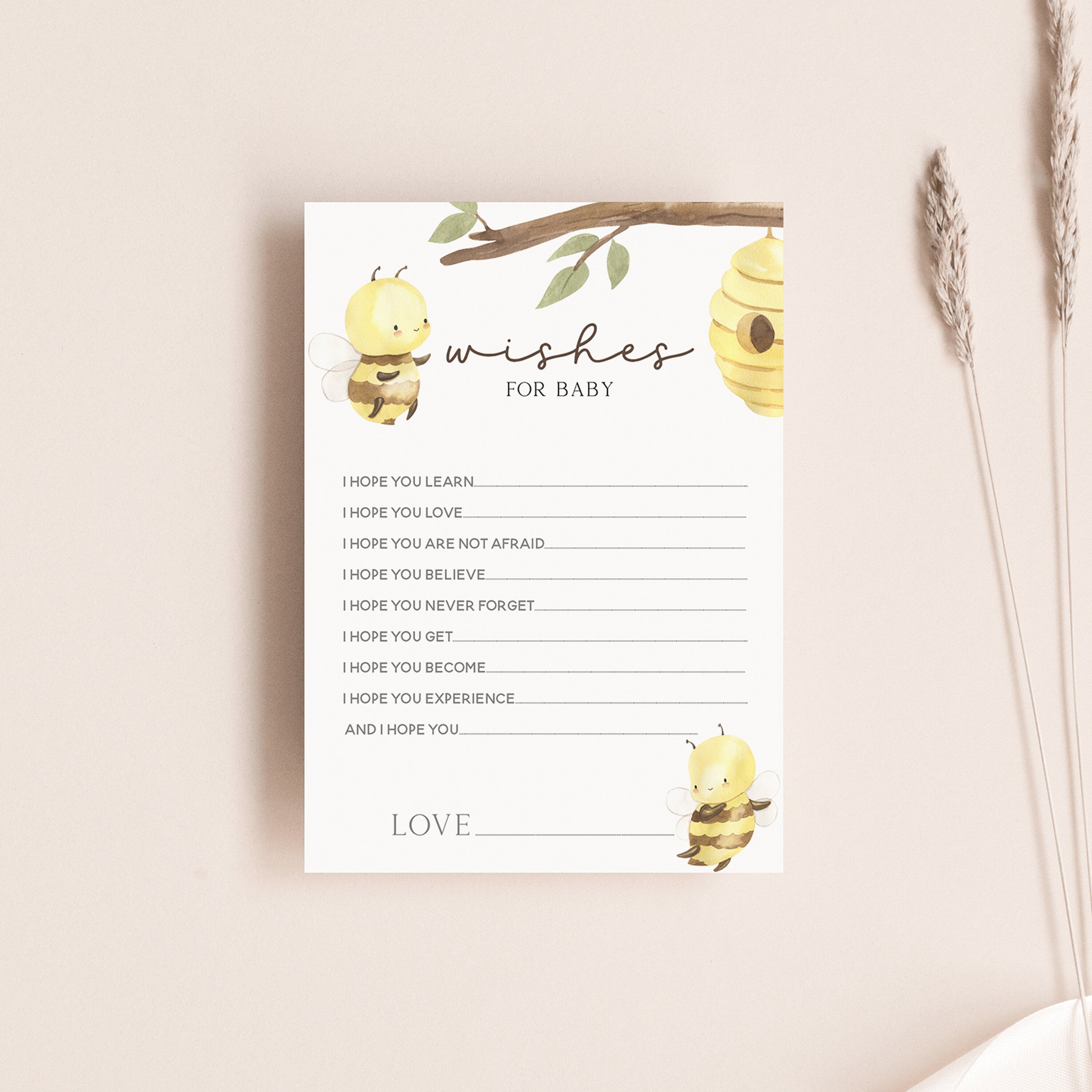 Wishes For Baby Cards | Baby Shower Game | Bumble Bee Theme | Mum To Be Cards | Neutral Baby Shower | Keepsake | Baby Sprinkle | Baby Advice