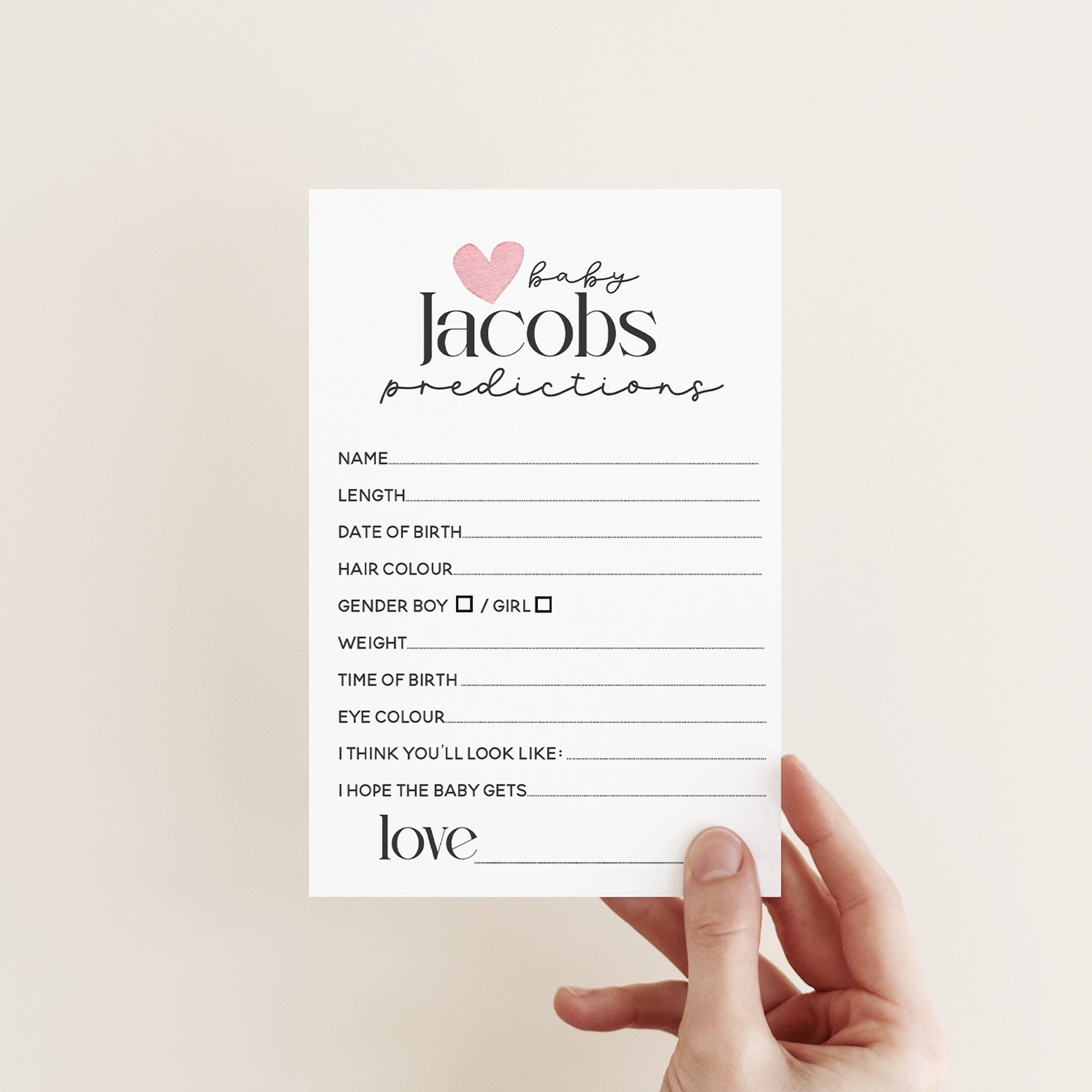 Baby Prediction Cards | Personalised Prediction Game | Baby Shower Games | Heart | Bee | Sun | Rainbow Theme | Neutral Theme | Guess Date