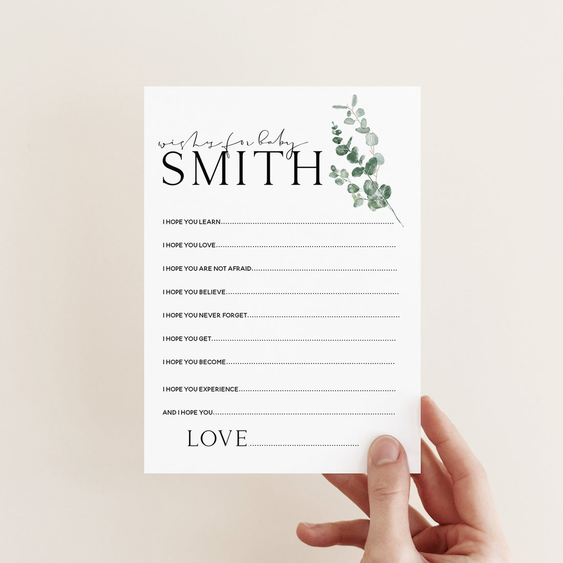Botanical Baby Shower Games-Wishes For Baby Cards-Personalised Baby Shower Games-Custom Wishes- Sage Theme-Gender Neutral -New Mum Baby Gift