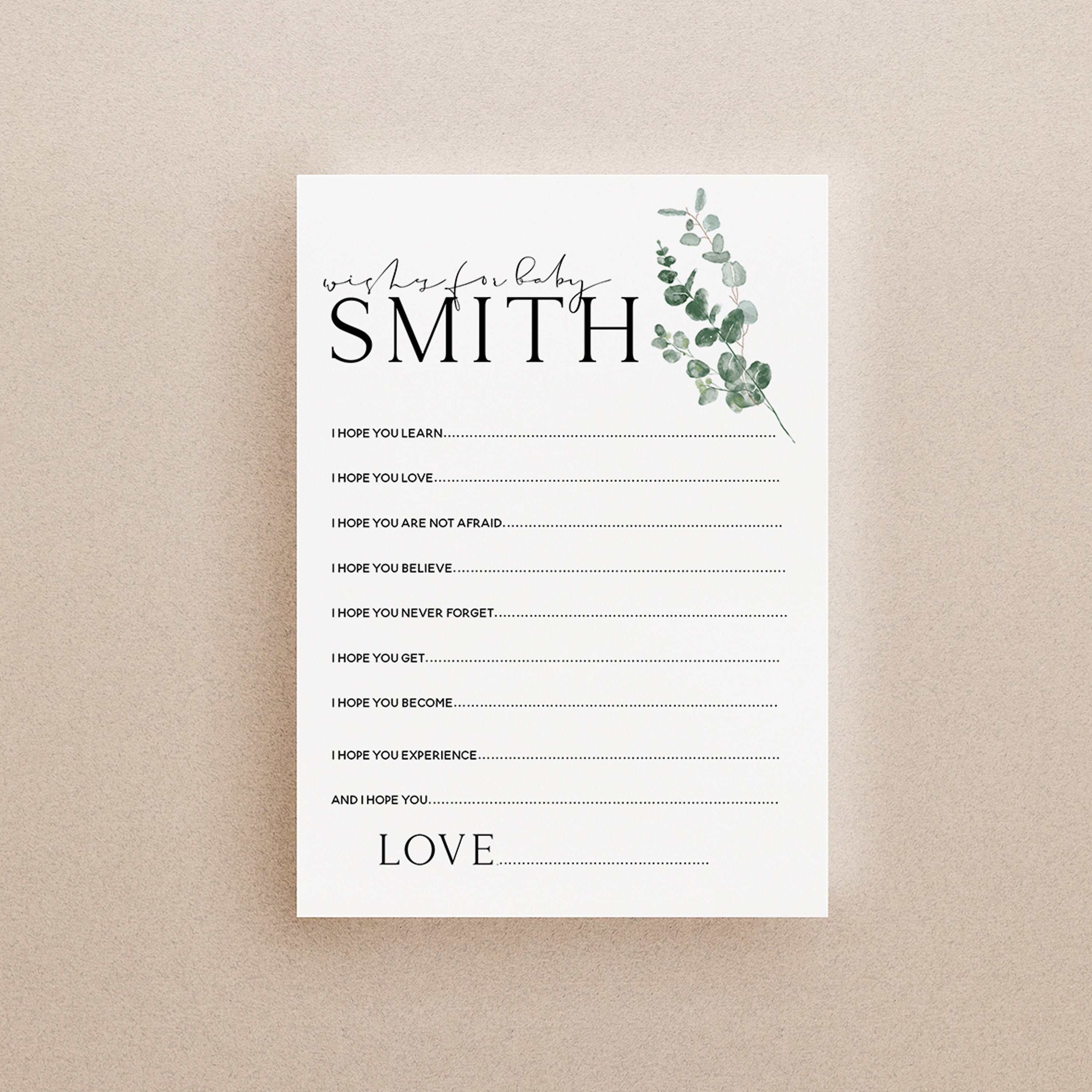 Botanical Baby Shower Games-Wishes For Baby Cards-Personalised Baby Shower Games-Custom Wishes- Sage Theme-Gender Neutral -New Mum Baby Gift