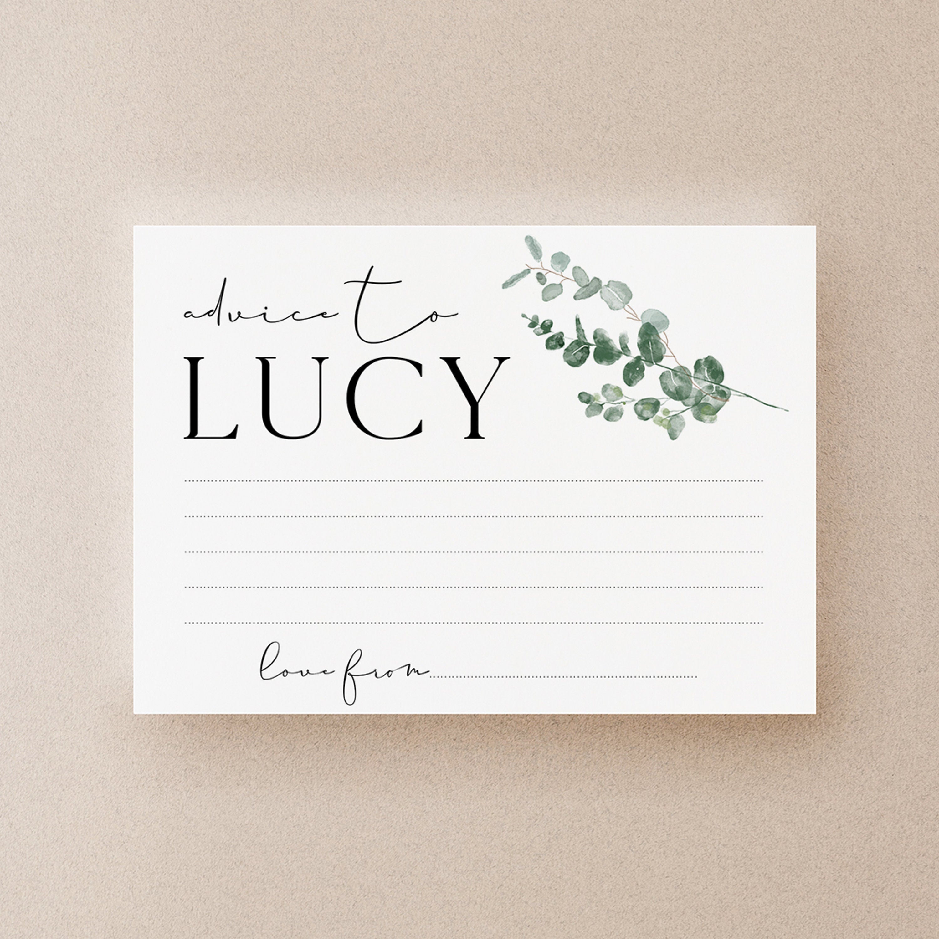 Botanical Baby Shower Games- Advice To Mum Cards-Personalised Baby Shower Games-Custom Advice Sage Theme-Gender Neutral -New Mum Baby