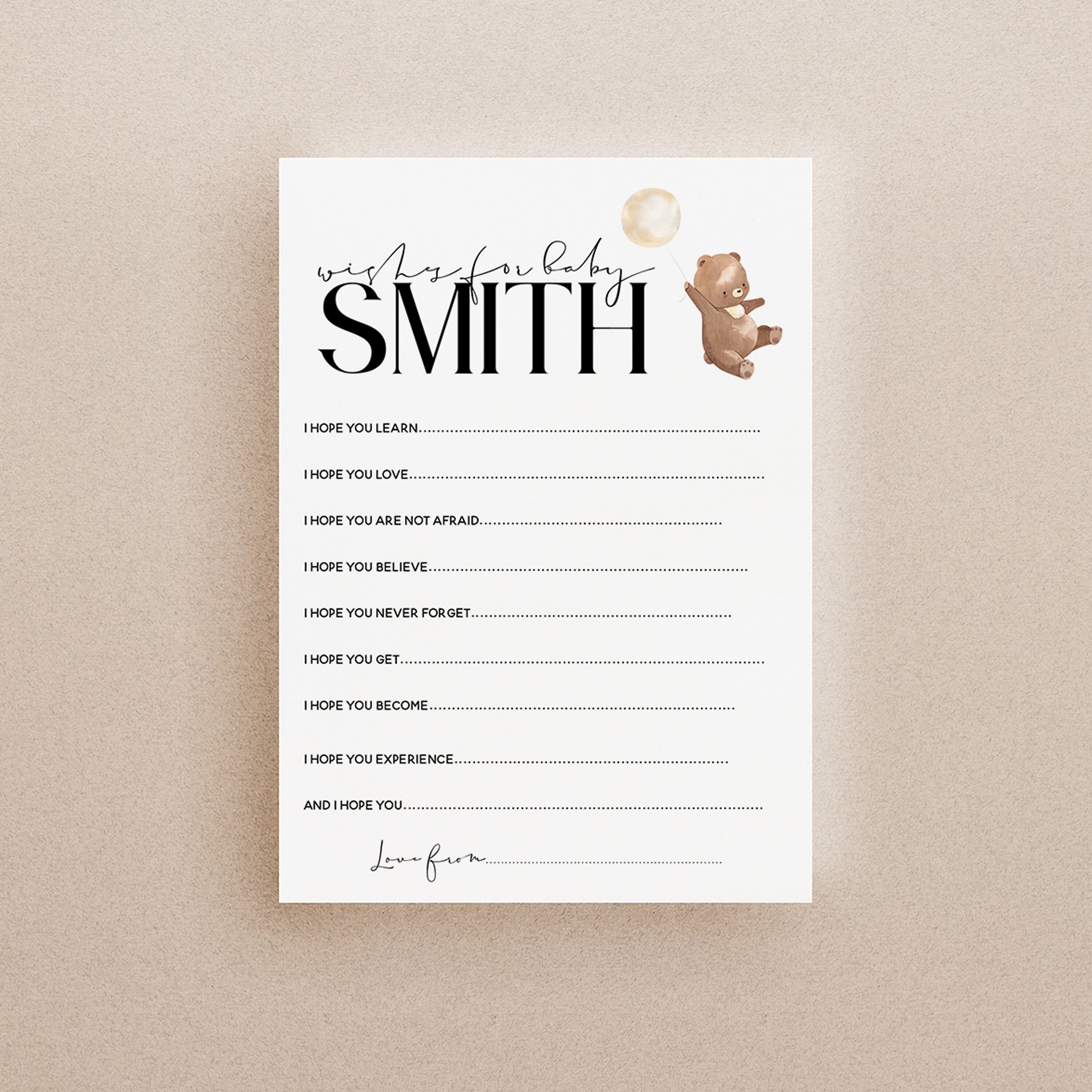 Bear Baby Shower Games-Wishes For Baby Cards-Personalised Baby Shower Games-Custom Wishes-Teddy Bear Theme-Gender Neutral -New Mum Baby Gift
