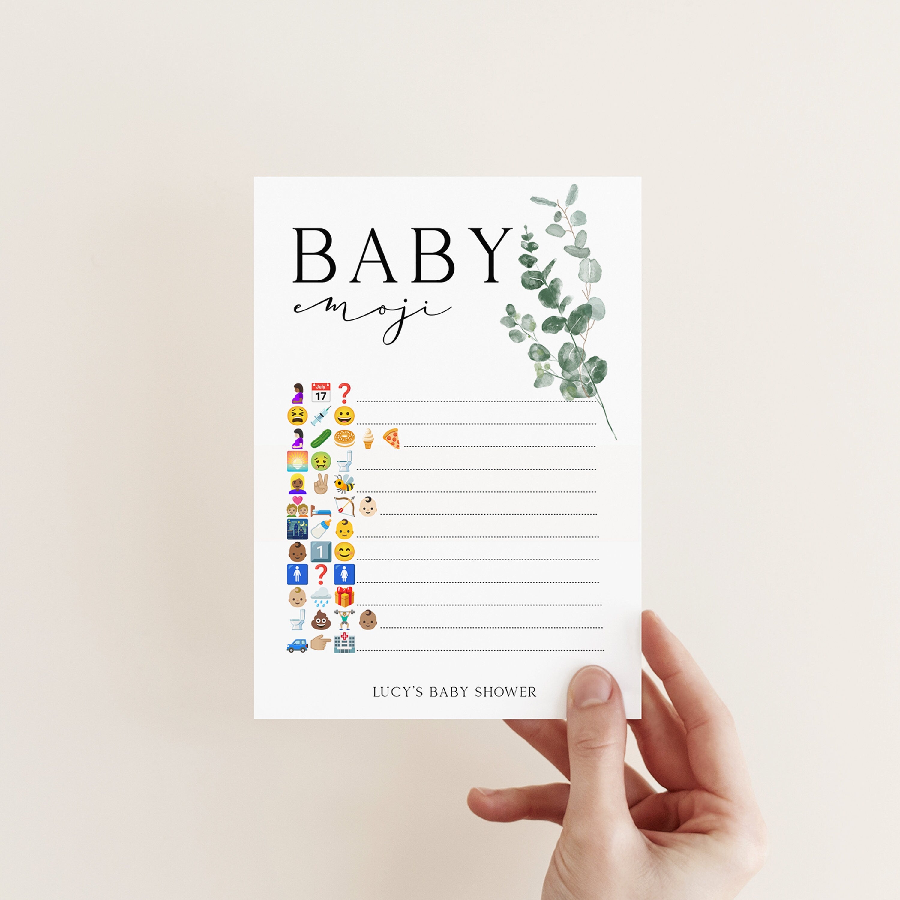Botanical Baby Shower Games- Baby Emoji Game -Personalised Baby Shower Games-Custom Games Sage Theme-Gender Neutral -New Mum Baby