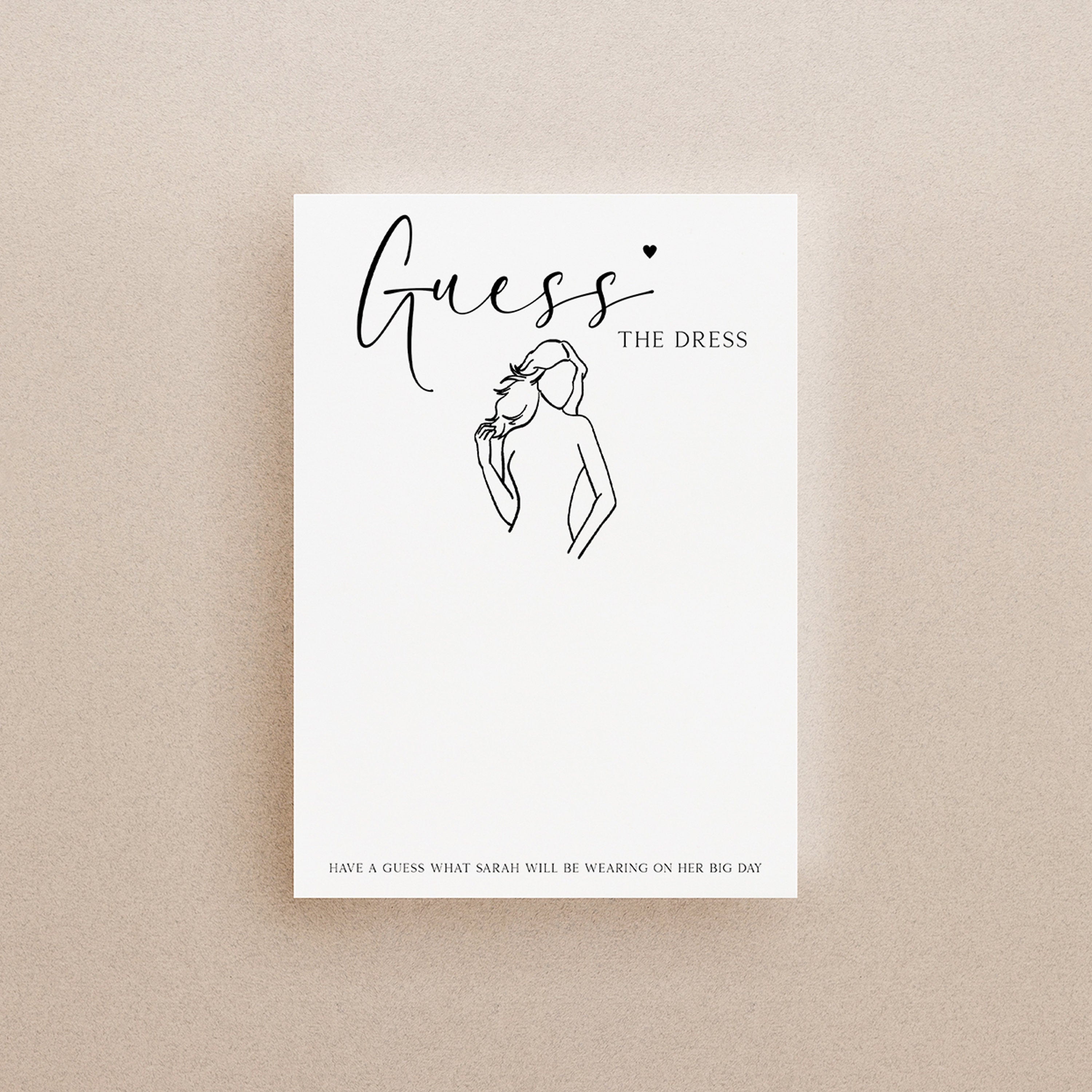 Personalised Script Guess The Dress Cards
