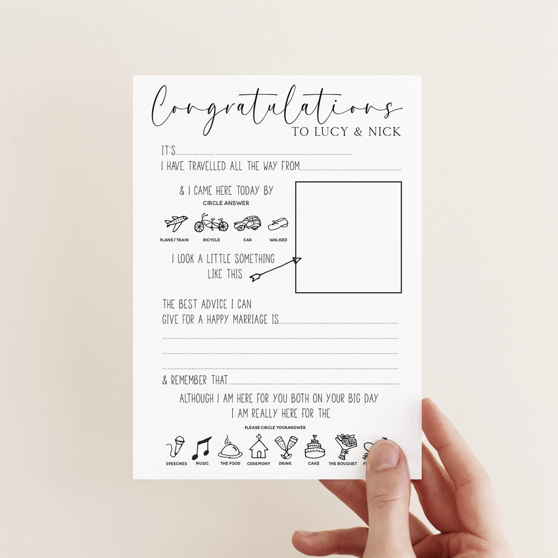 personalised Minimal Wedding Advice Cards