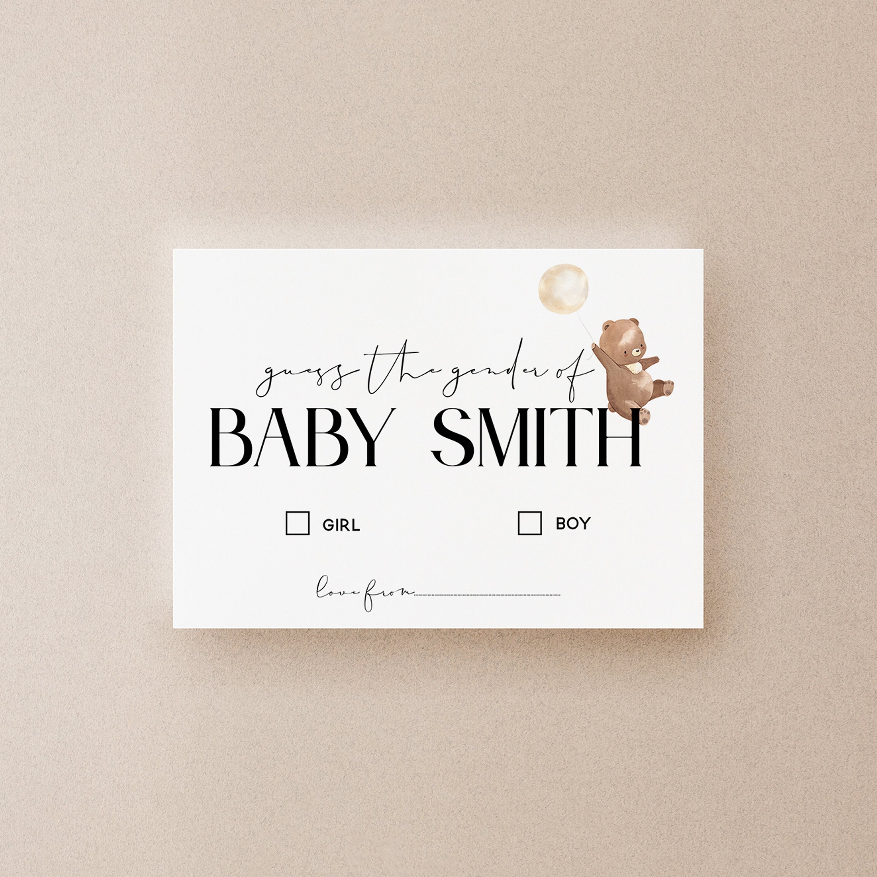 Guess The Gender Baby Cards-Personalised Baby Shower Games-Baby Shower Gender Reveal-Bear Theme Baby Shower Games-Baby Boy-Baby Girl-Unisex