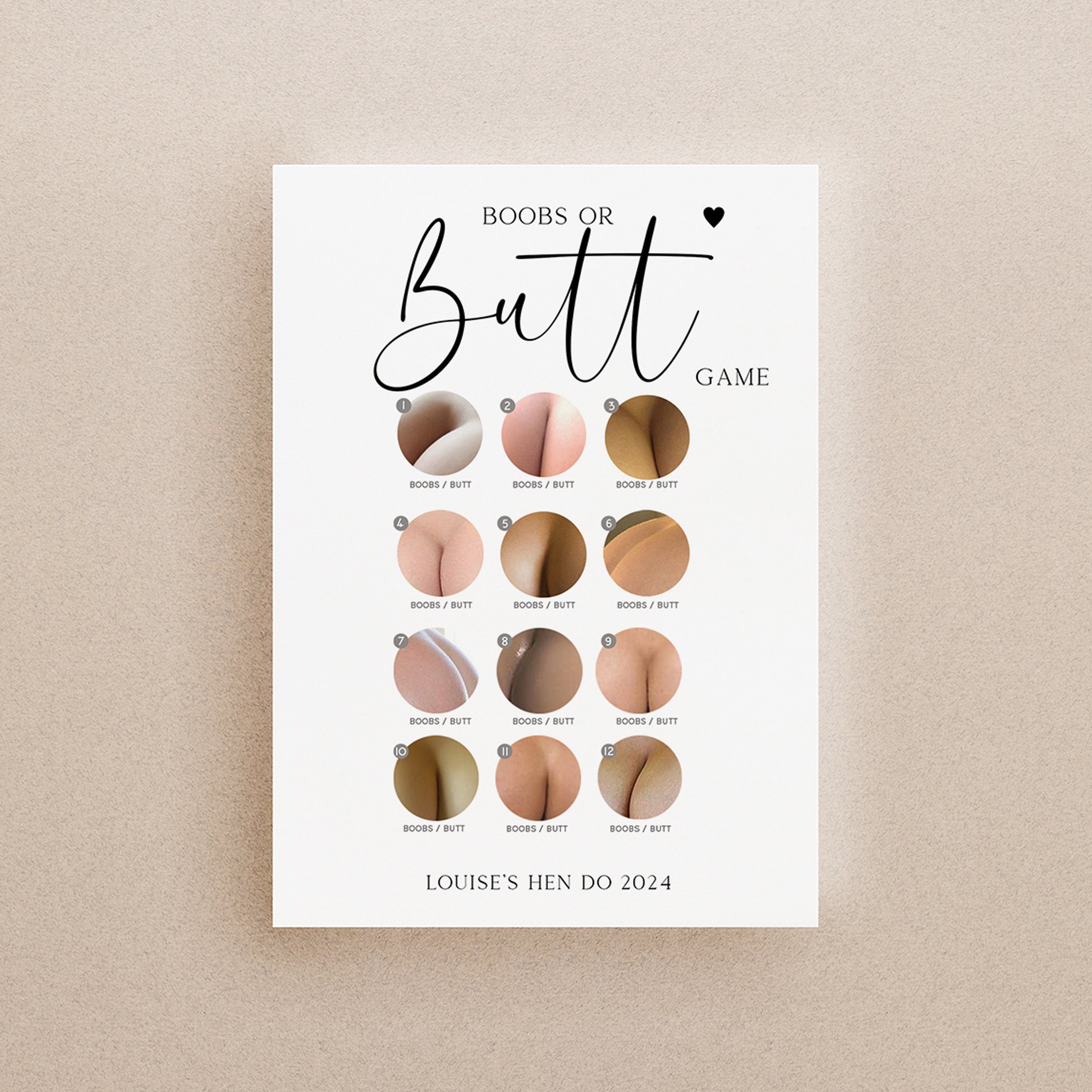 Personalised Minimal Script Boobs Or Butt Game Cards