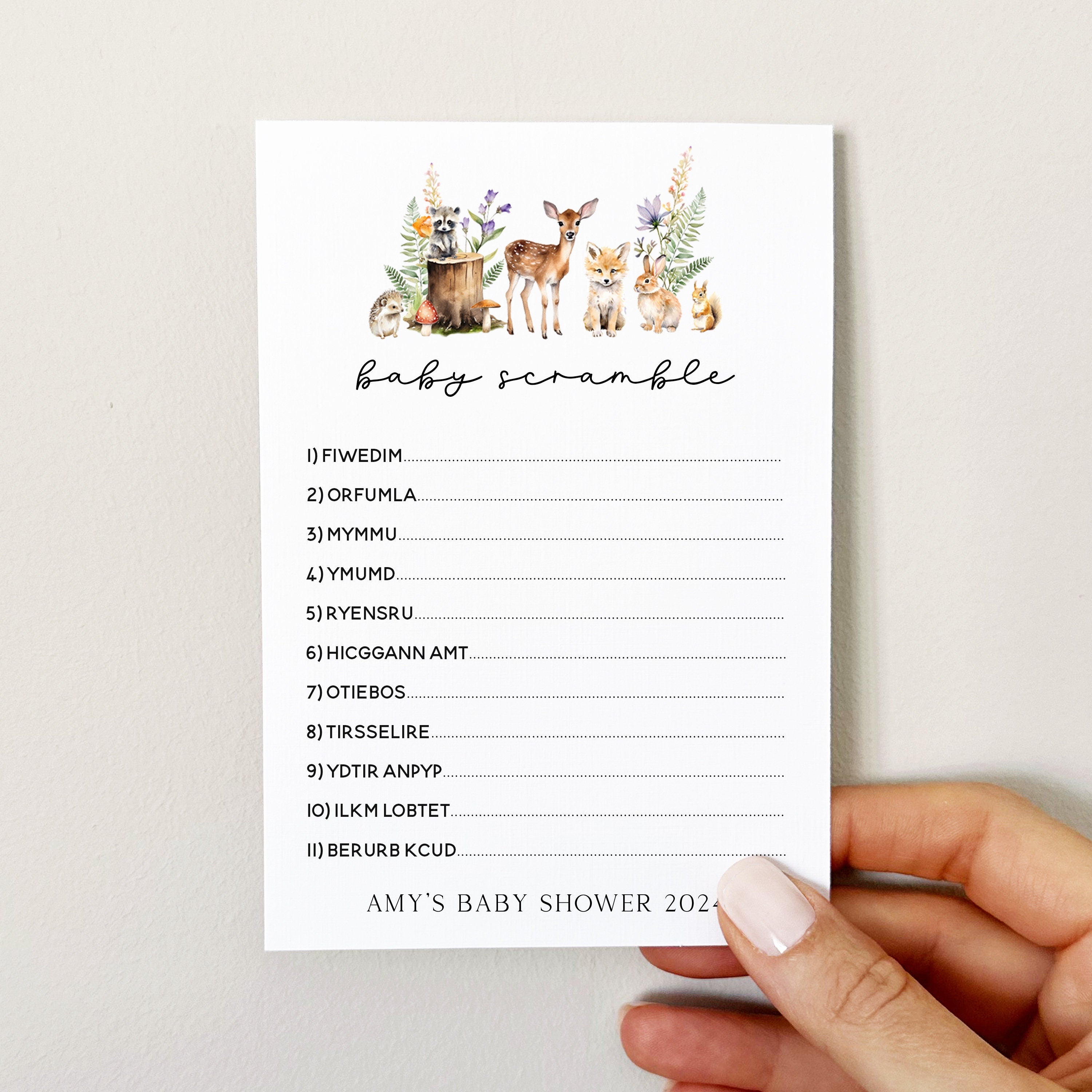 Personalised Baby Shower Word Scramble Cards