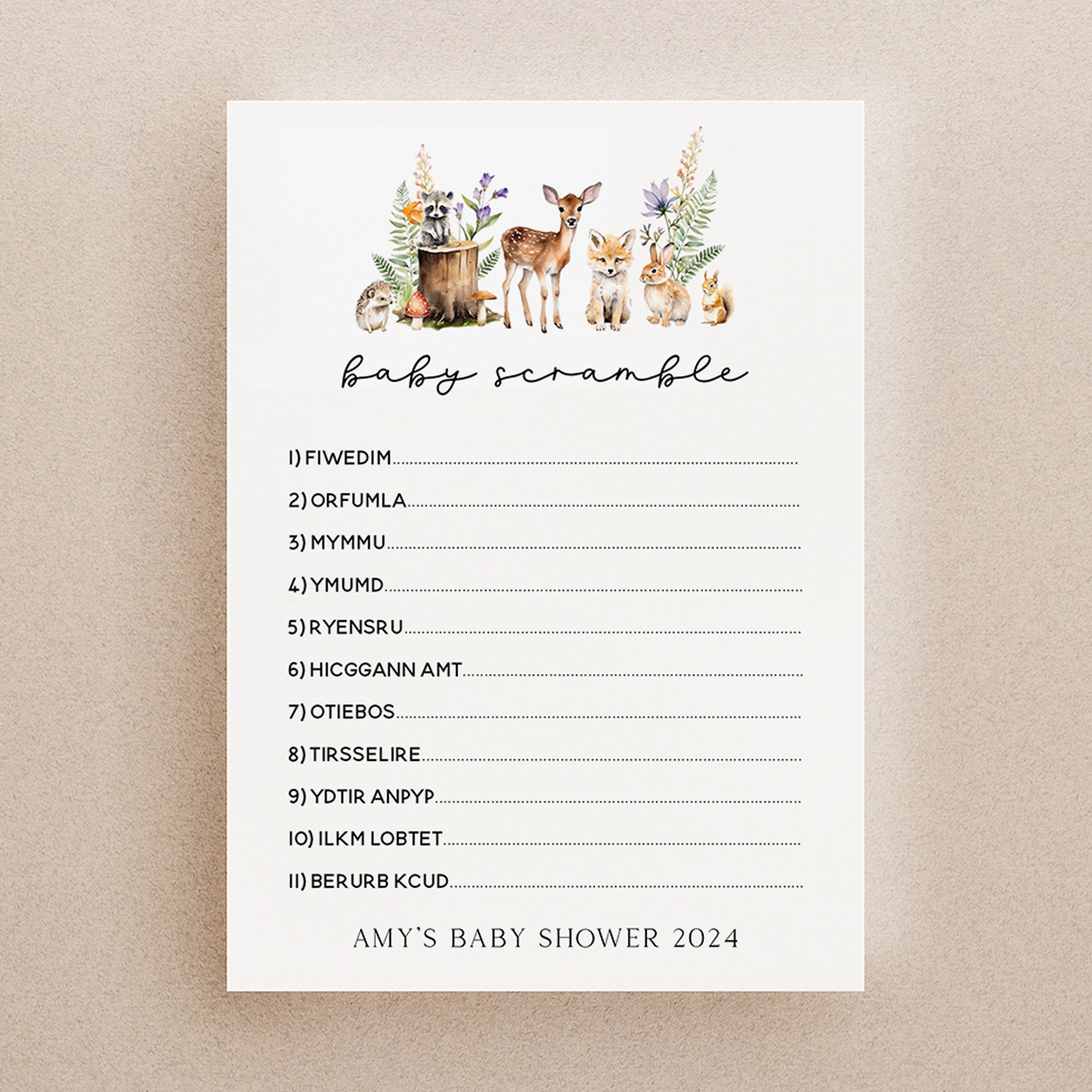 Personalised Baby Shower Word Scramble Cards